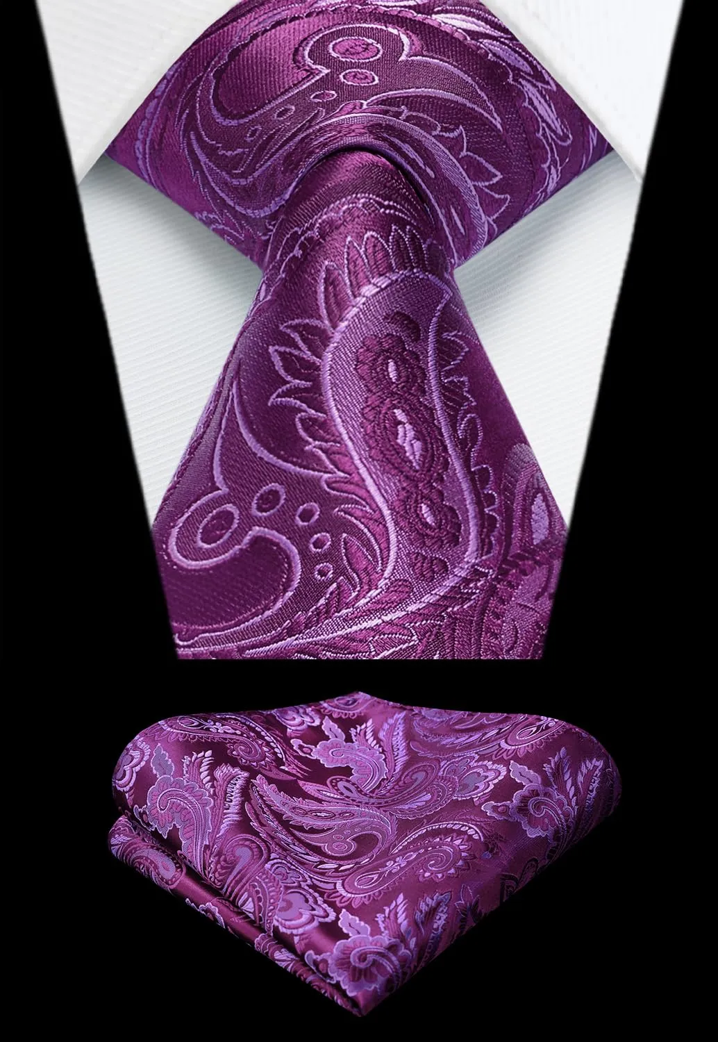 HISDERN Gilet da Uomo Viola Paisley Jacquard con Cravatta e Fazzoletto, 4XL - immagine 2