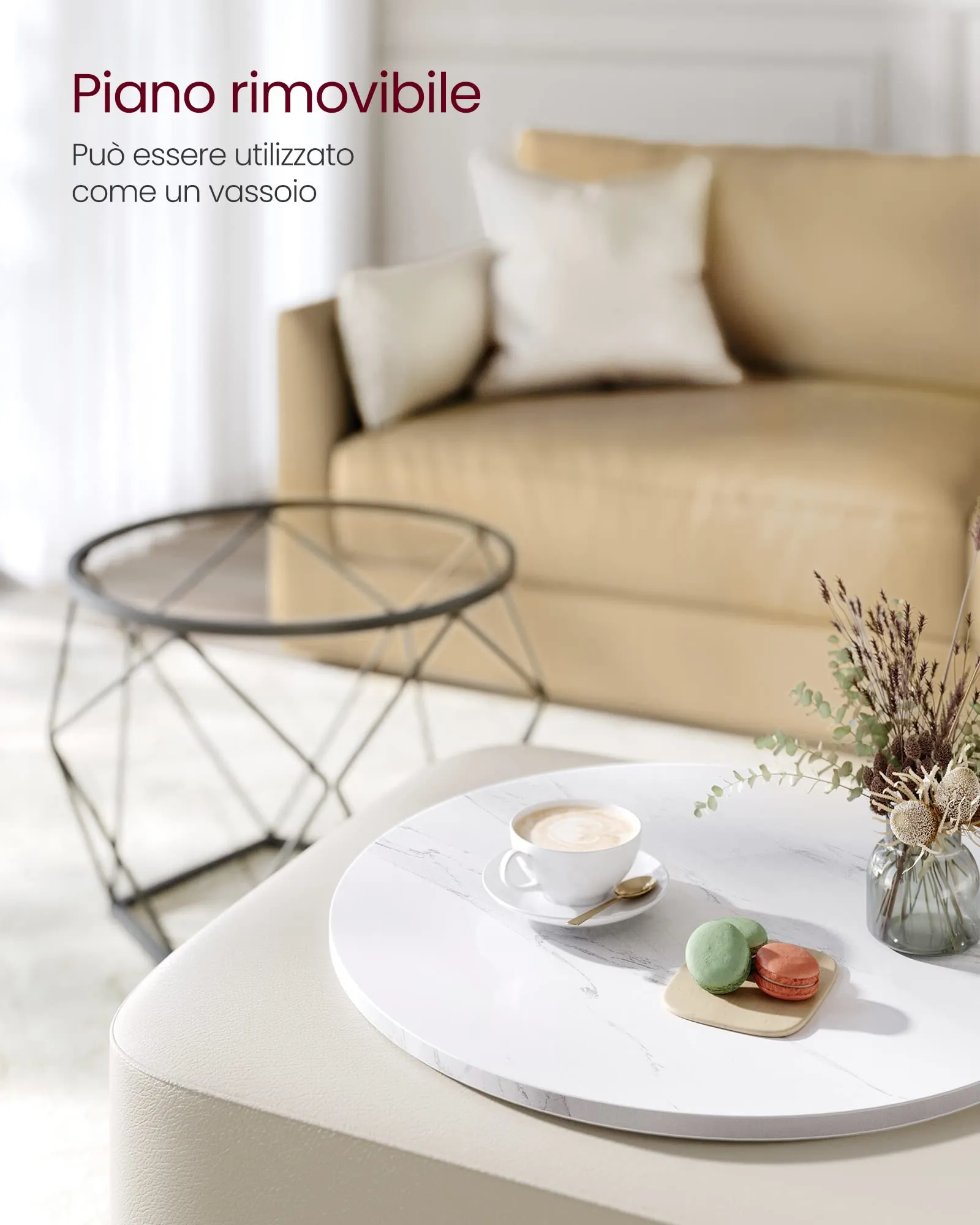 VASAGLE Set di 2 Tavolini da Caffè Rotondi ad Incastro, Bianco e Nero, LET040B59 - immagine 5