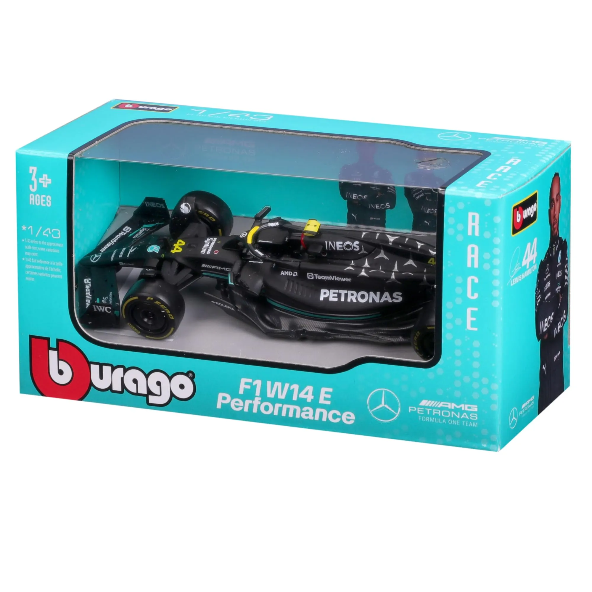 Bburago Mercedes AMG Petronas W14 Lewis Hamilton #44 2023, 1:43 Scale Model - immagine 7