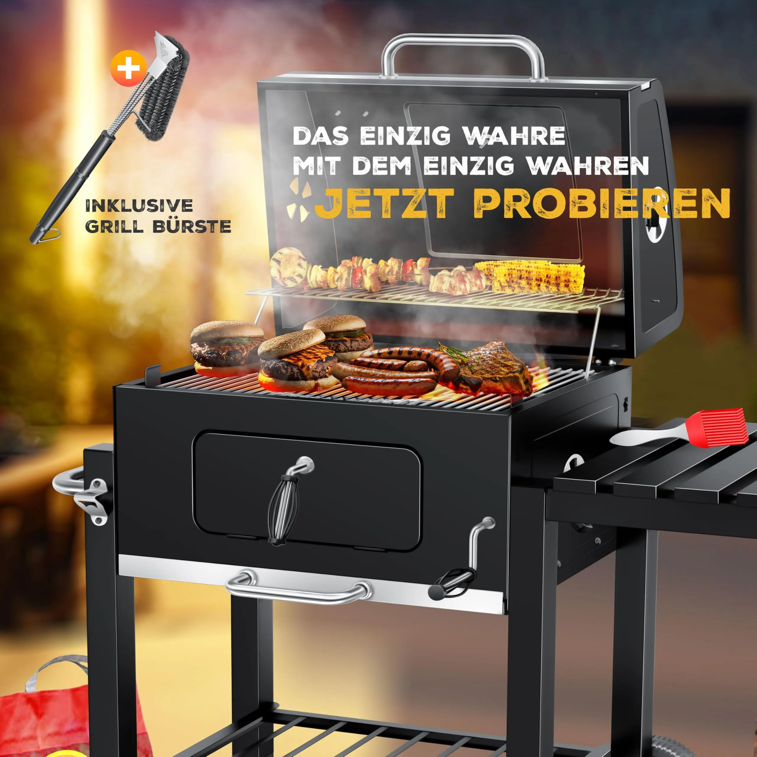 KESSER Barbecue con Carrello XL a Carbonella con Coperchio, Ruote e Termometro - immagine 2