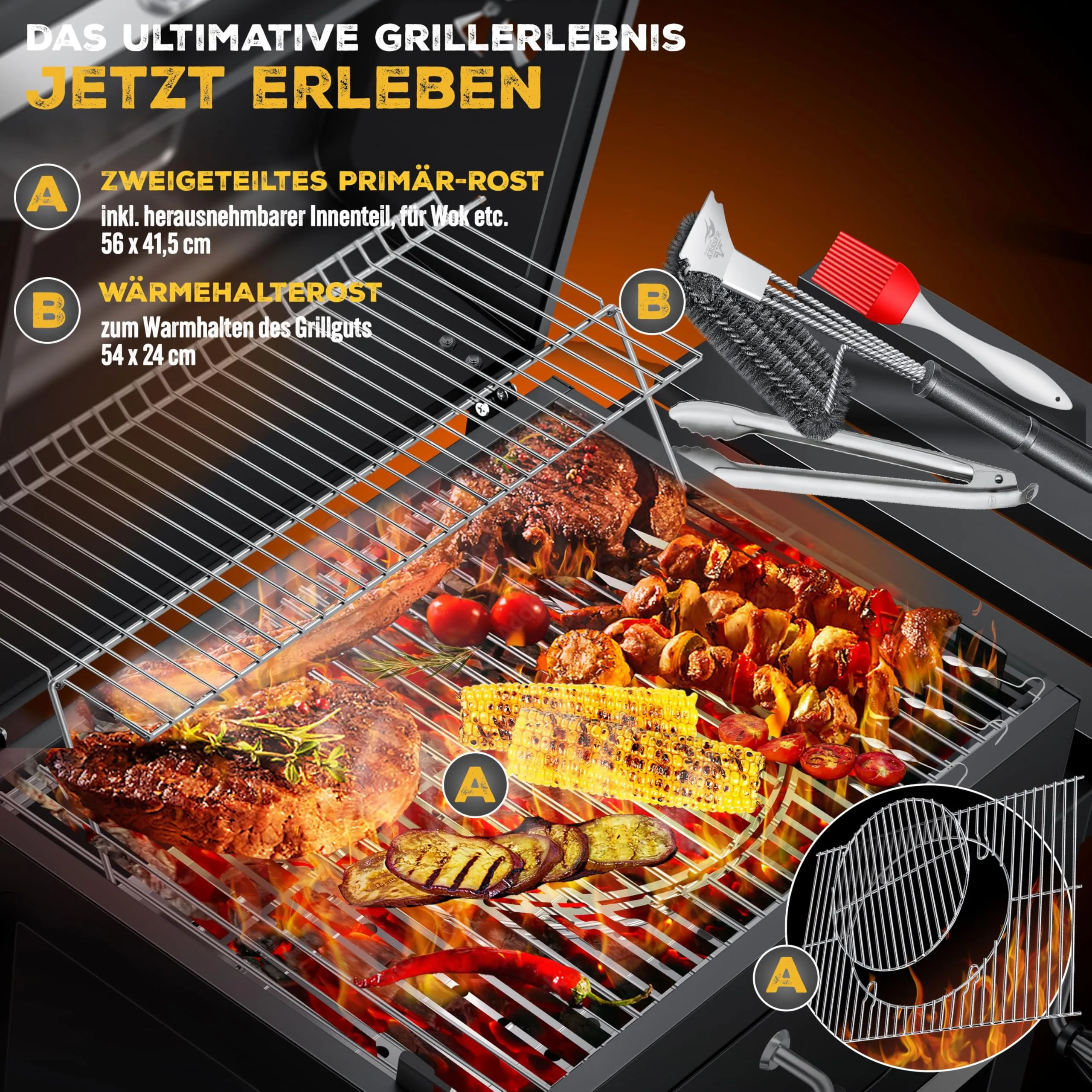 KESSER Barbecue con Carrello XL a Carbonella con Coperchio, Ruote e Termometro - immagine 4