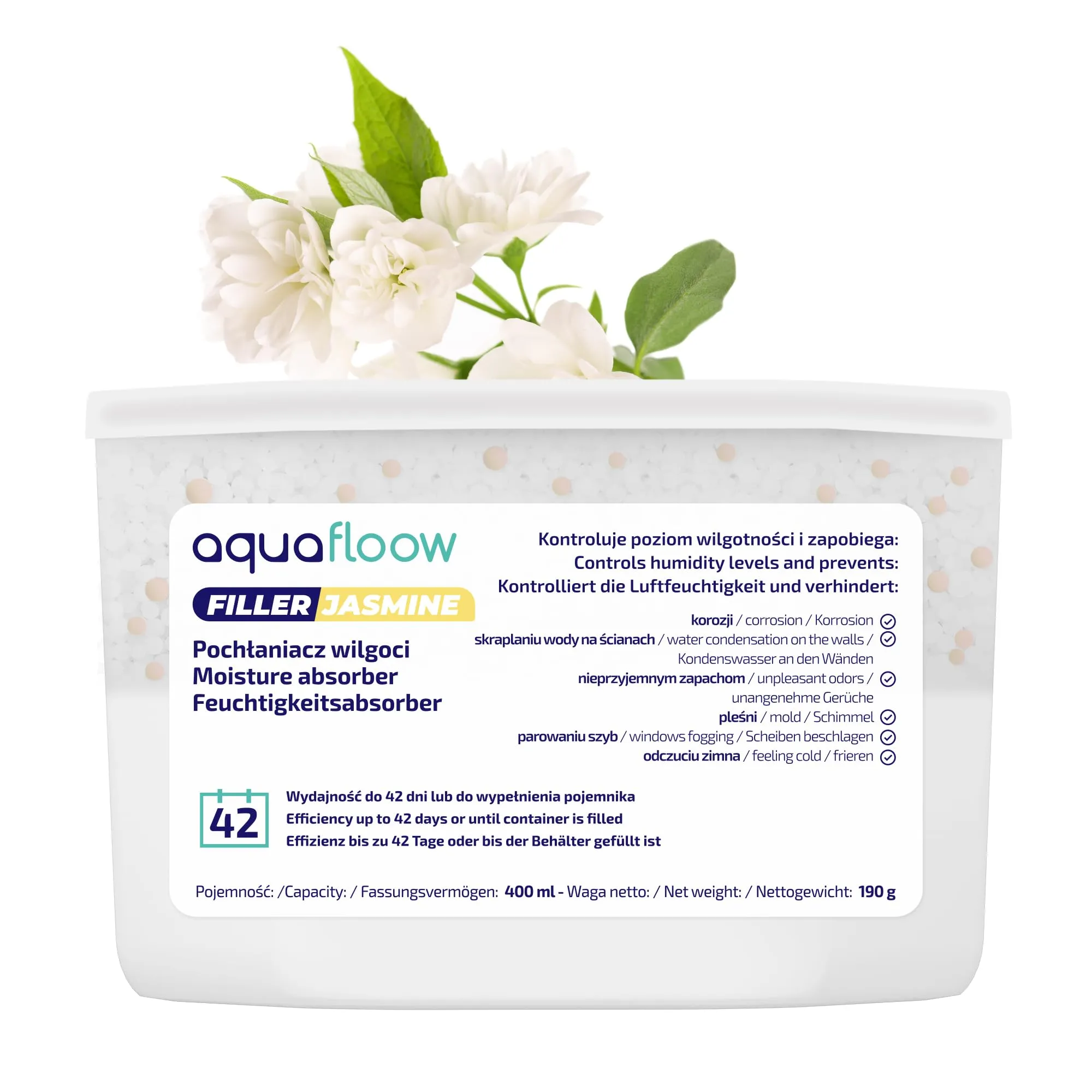 Aquafloow Assorbitore di Umidità per Ambienti 400 ml, Jasmine, 3 Pezzi - immagine 3