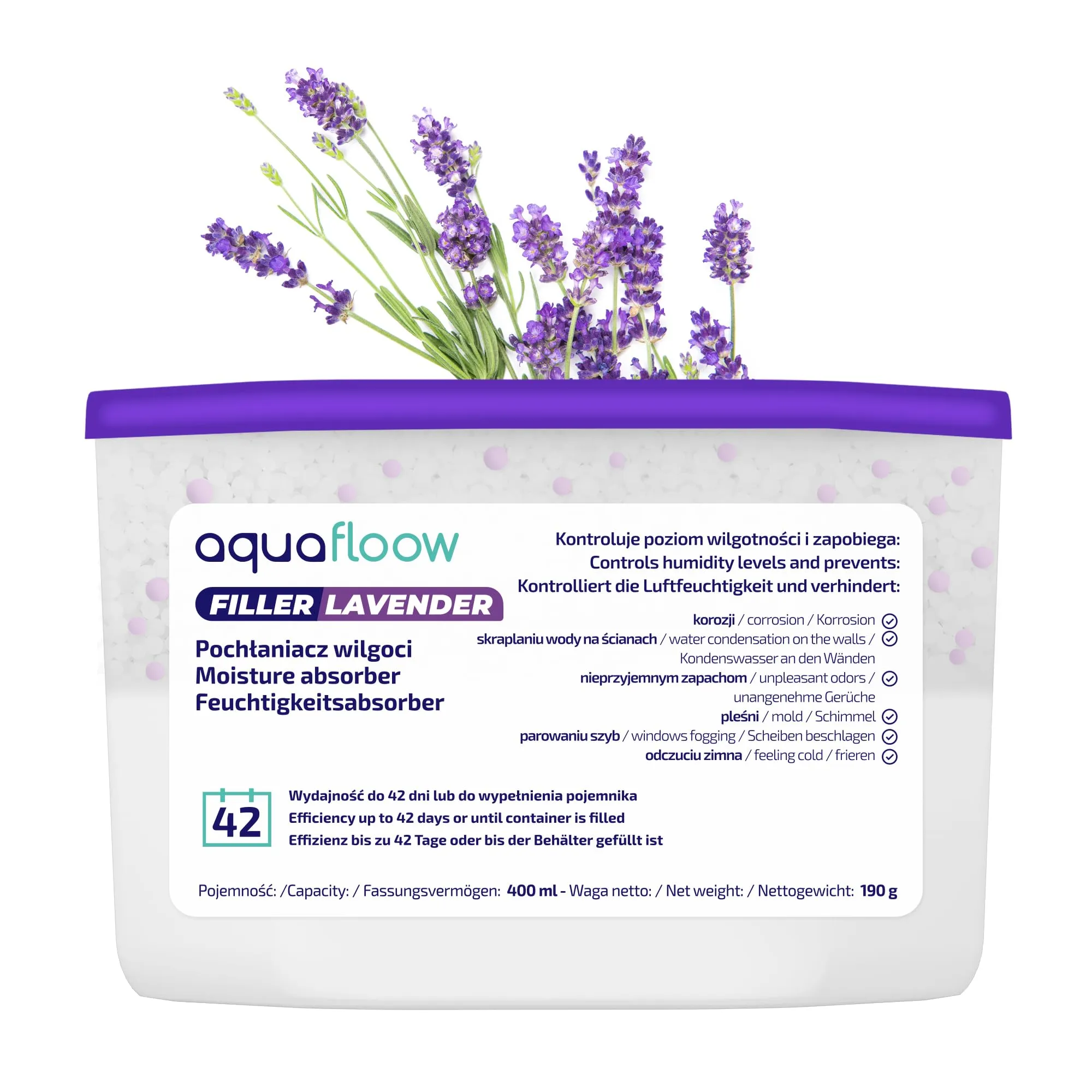 Aquafloow Assorbitore di Umidità 400 ml, Lavender, 3 Pezzi - immagine 3