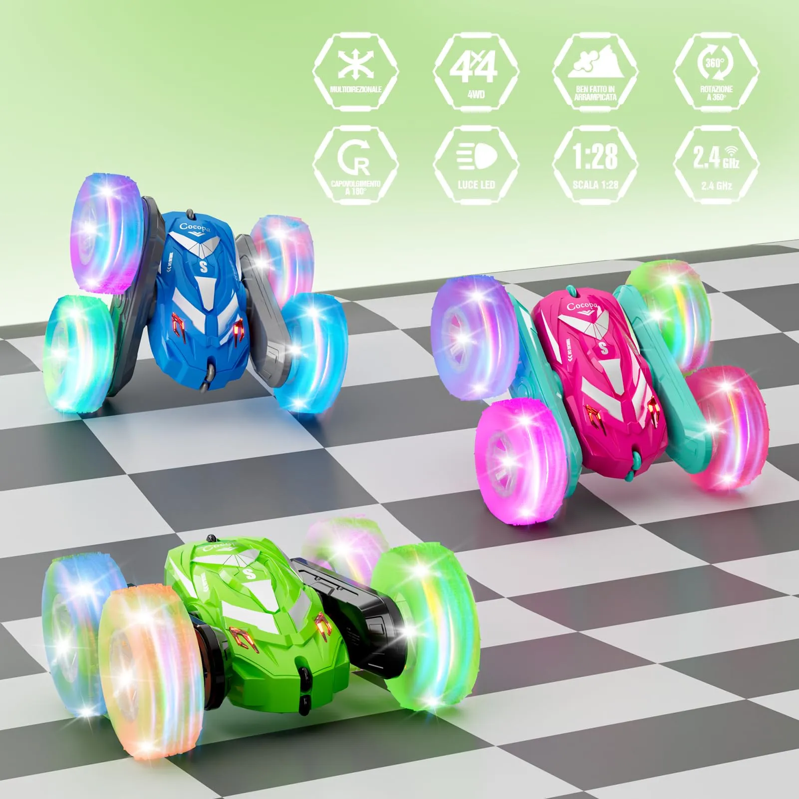 Cocopa Macchina Telecomandata 4WD RC Auto Radiocomandata 4x4 con Luce (Verde) - immagine 2