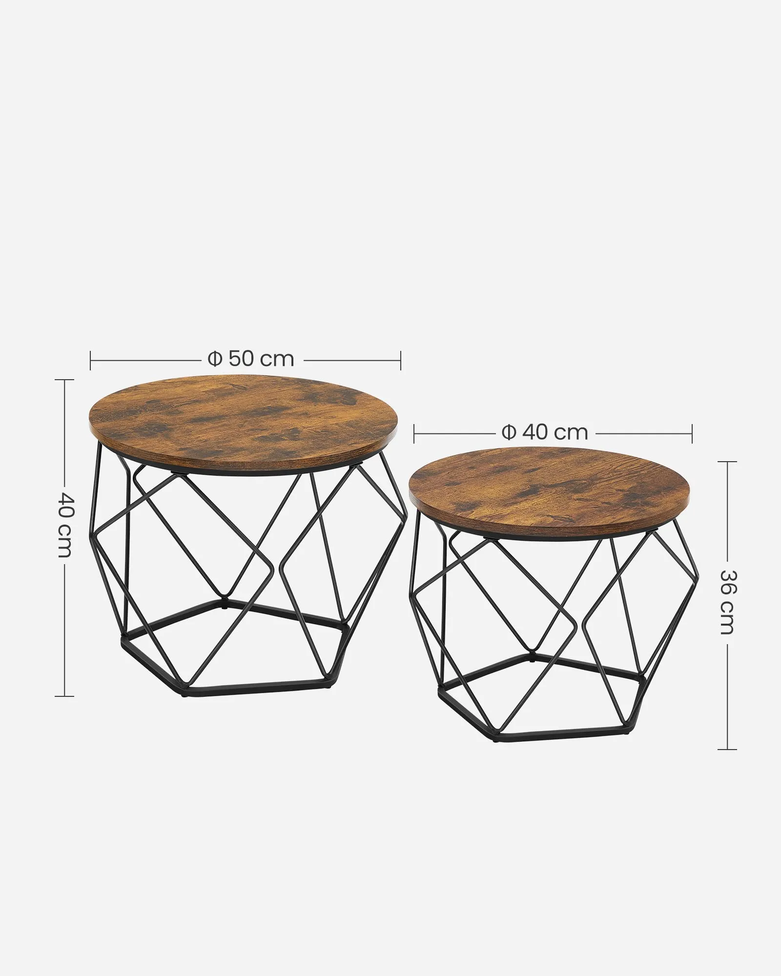 VASAGLE Set di 2 Tavolini da Caffè Rotondi a Incastro, Stile Industriale, Marrone Vintage e Nero LET040B01 - immagine 7