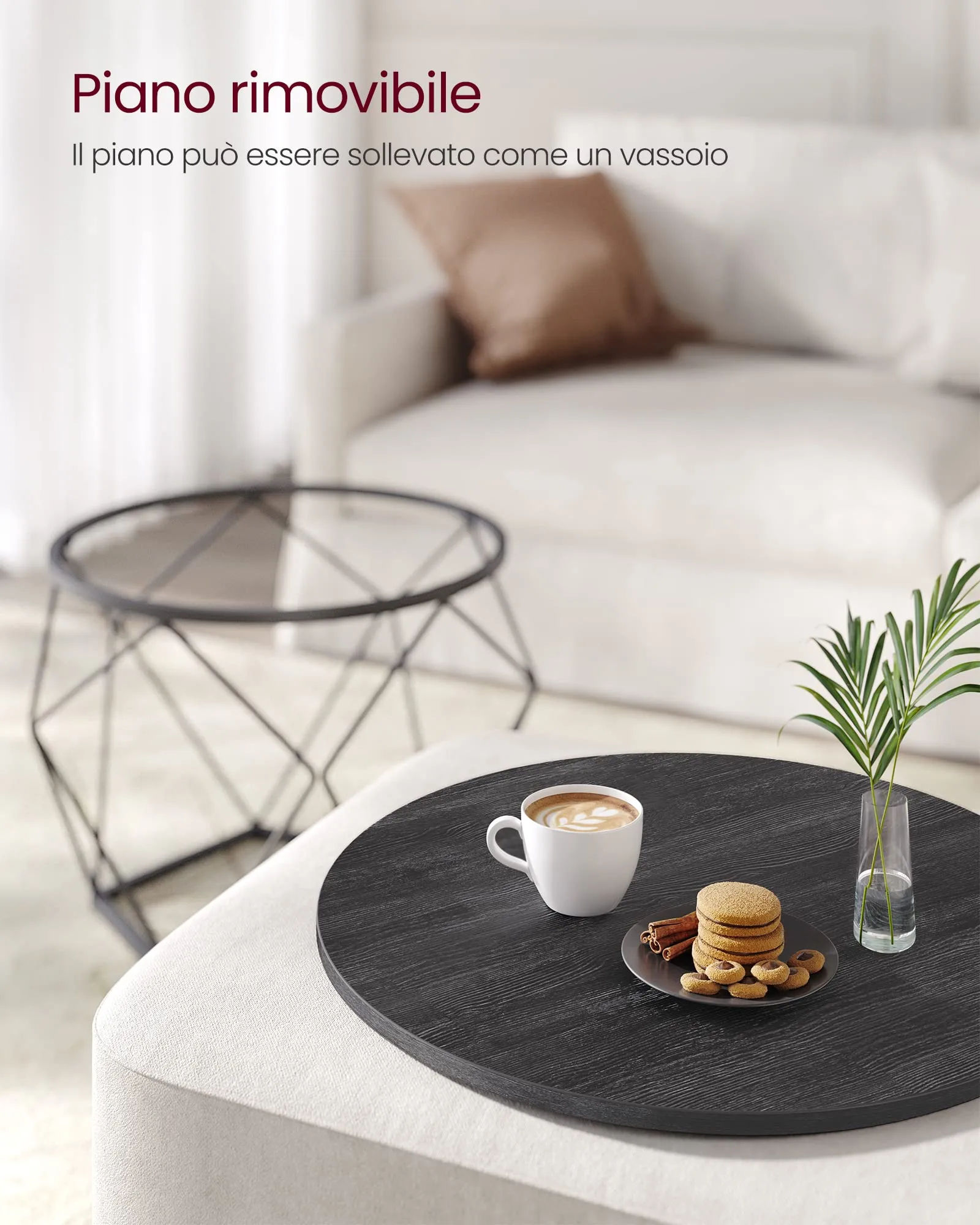 VASAGLE Set di 2 Tavolini da Caffè Rotondi ad Incastro, Nero LET040B22 - immagine 5