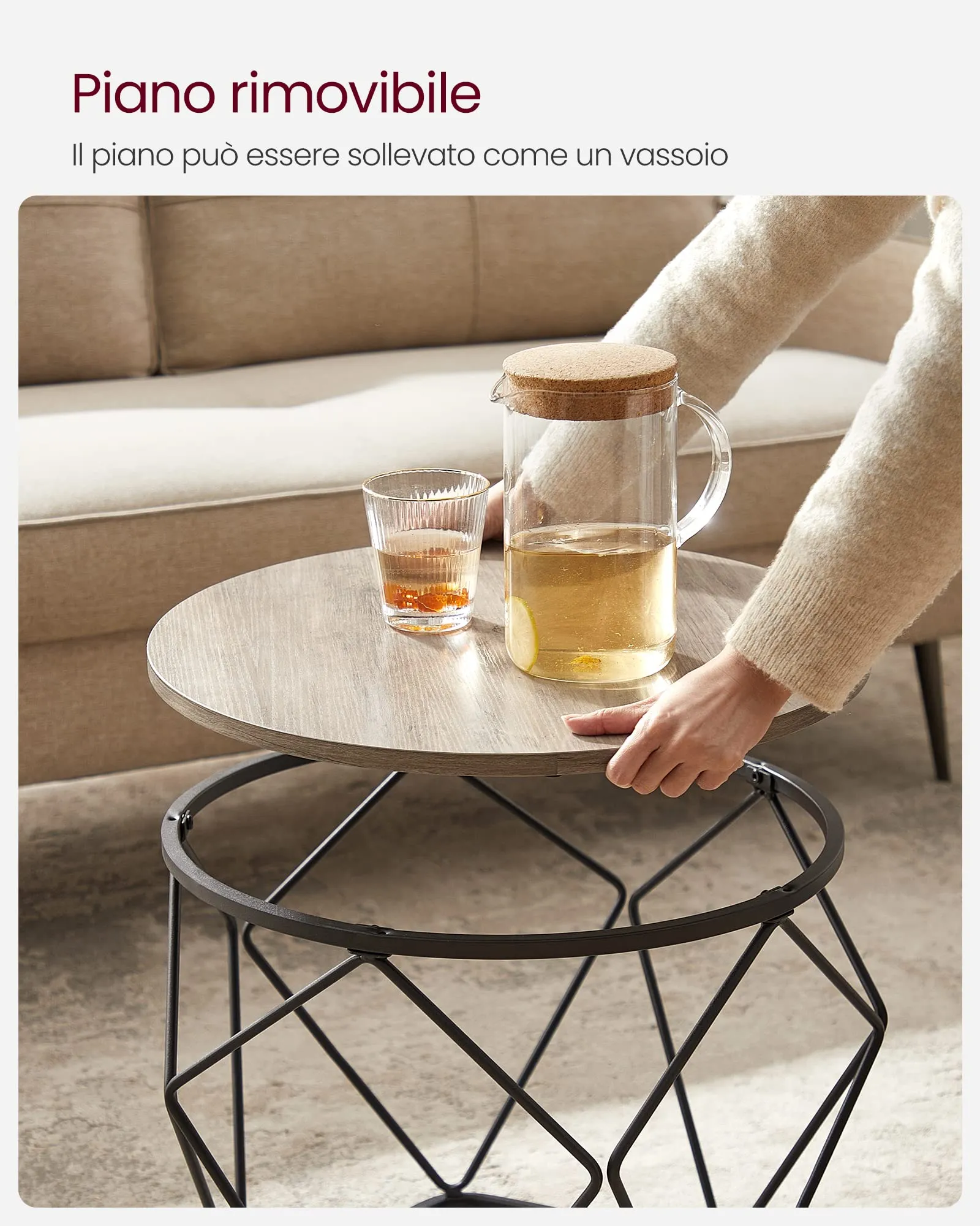 VASAGLE Set di 2 Tavolini da Caffè Rotondi a Incastro, Stile Industriale, Greige e Nero LET040B02 - immagine 5
