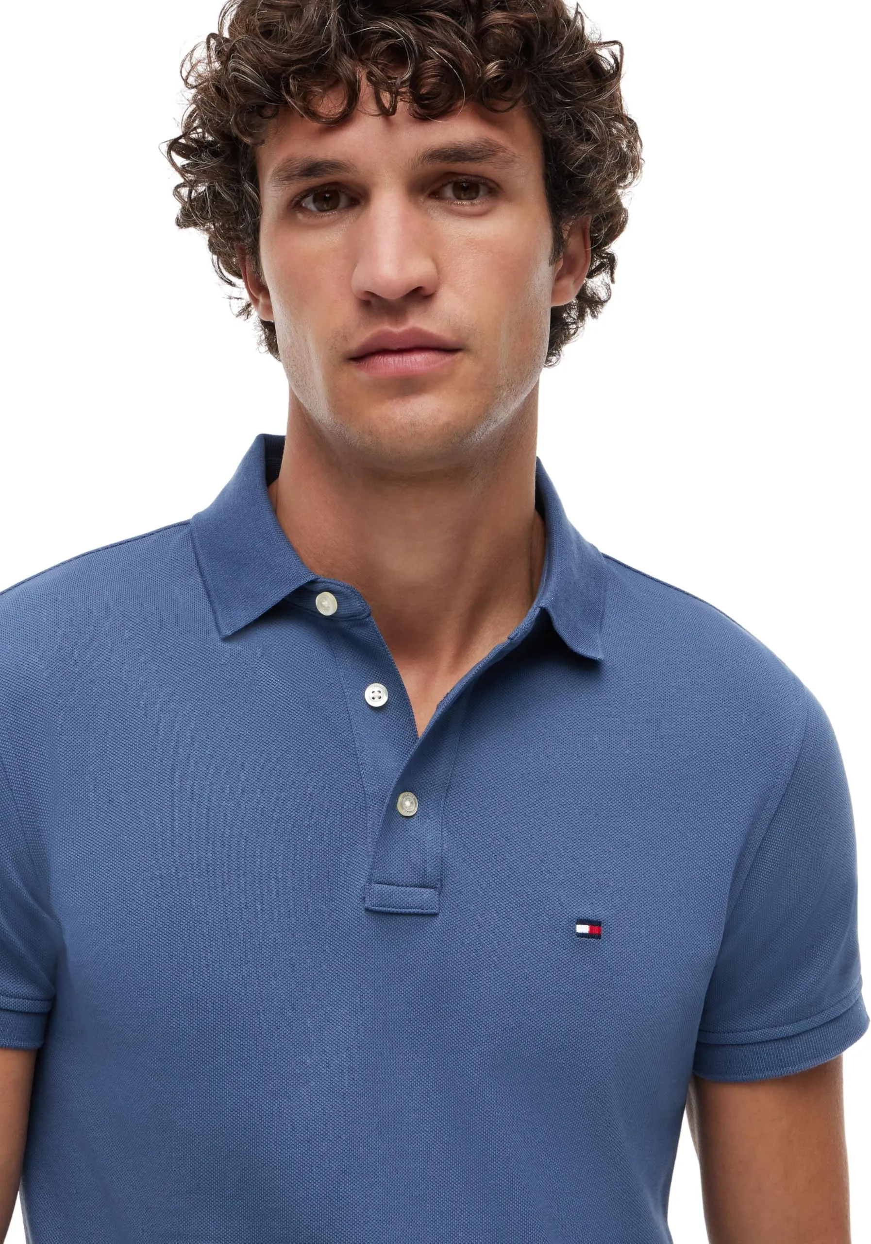 Tommy Hilfiger Polo Maniche Corte Slim Fit, Blu (Aegean Sea), L - immagine 3