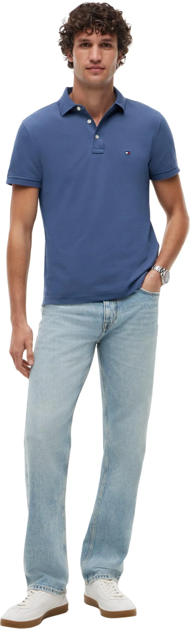 Tommy Hilfiger Polo Maniche Corte Slim Fit, Blu (Aegean Sea), L - immagine 4