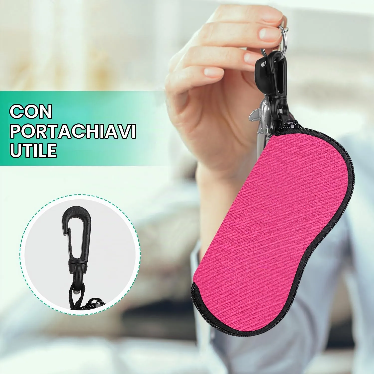 MoKo Custodia in Neoprene per Occhiali da Sole con Clip da Cintura - Magenta - immagine 4