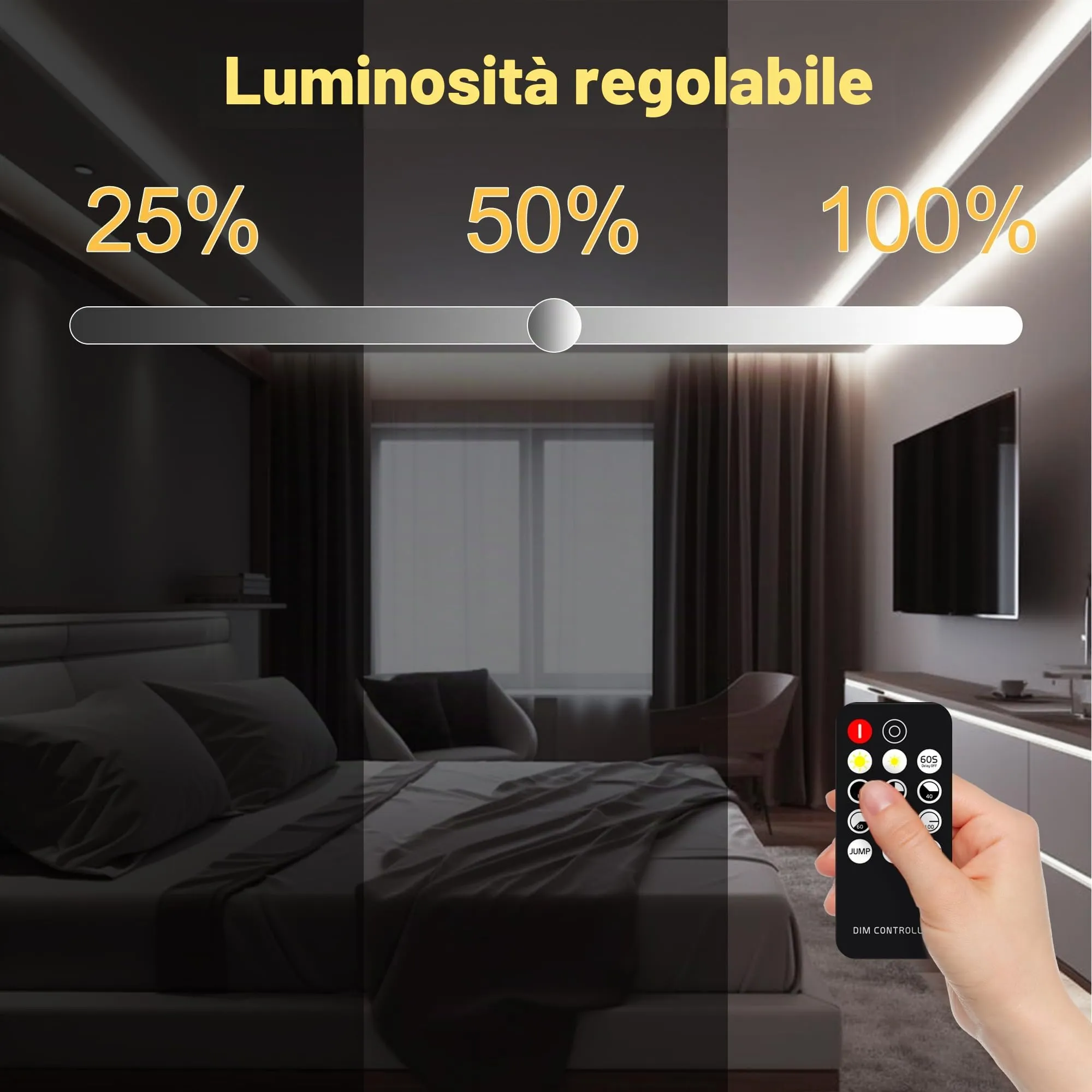 AXMOTUT Striscia LED COB 3m 24V, Bianco Naturale 4000K, 320LEDs/m, 8mm, CRI90+, con Alimentatore e Telecomando RF - immagine 5