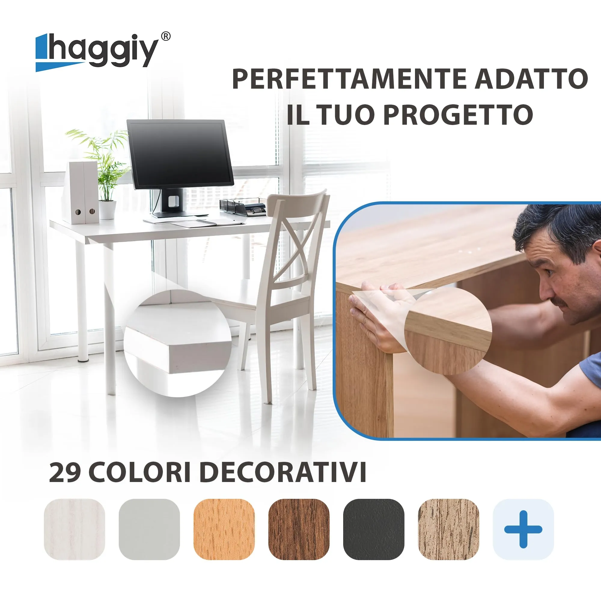 haggiy Nastro per bordi autoadesivo in melammina 18 mm x 5 m Noce Scuro - immagine 4