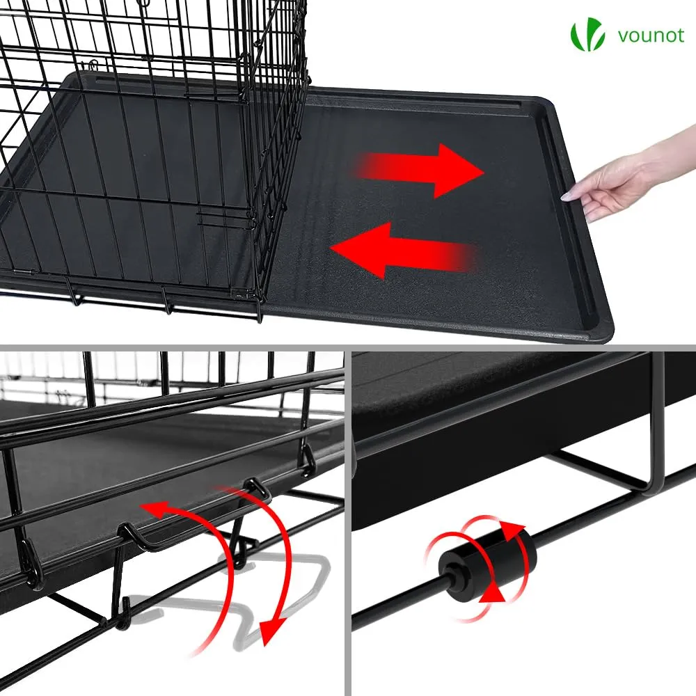 VOUNOT Gabbia per Cani Pieghevole in Metallo con Copertura e Vassoio Rimovibile, 2 Porte, 92x58x64cm, Nero - immagine 5