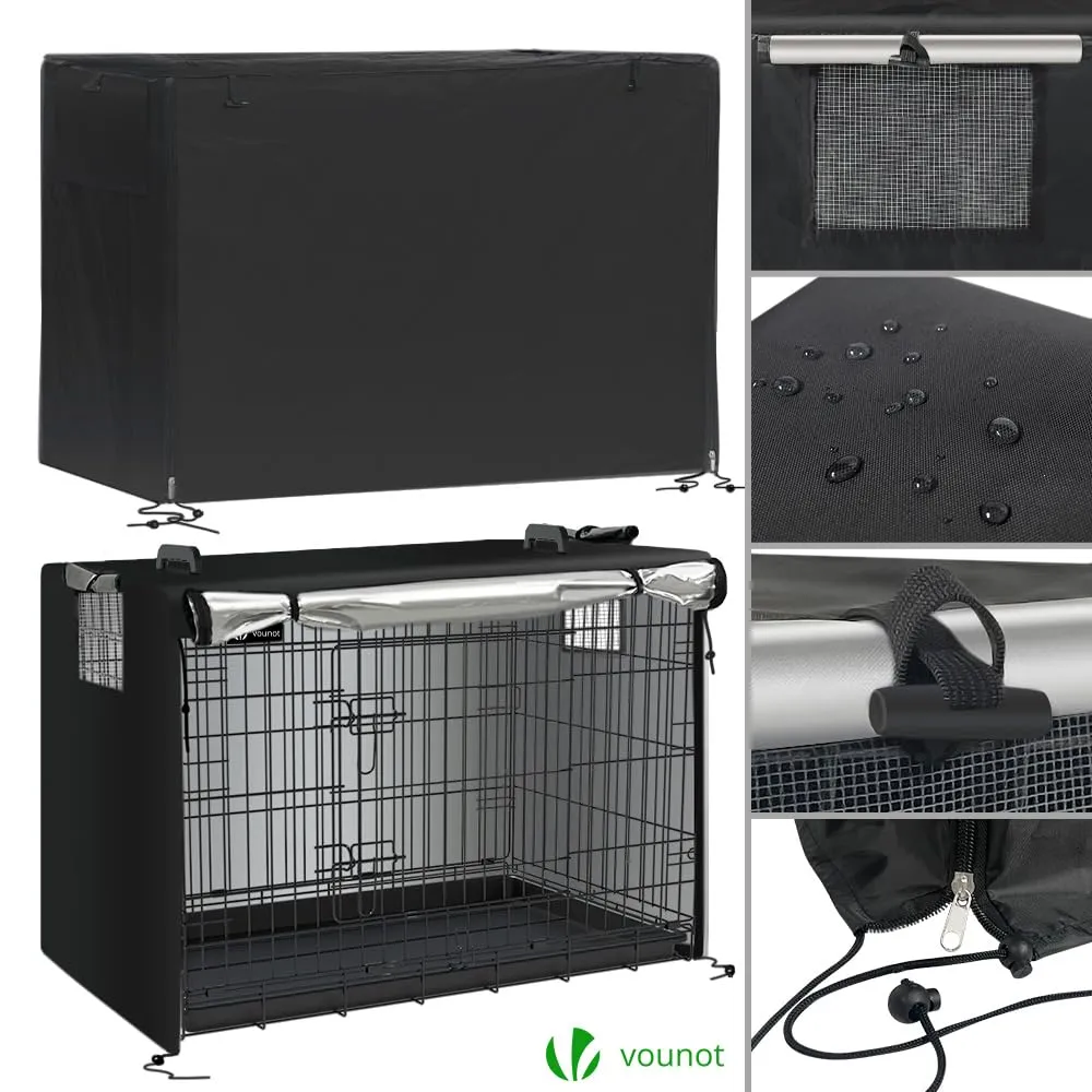 VOUNOT Gabbia per Cani Pieghevole in Metallo con Copertura e Vassoio Rimovibile, 2 Porte, 92x58x64cm, Nero - immagine 6