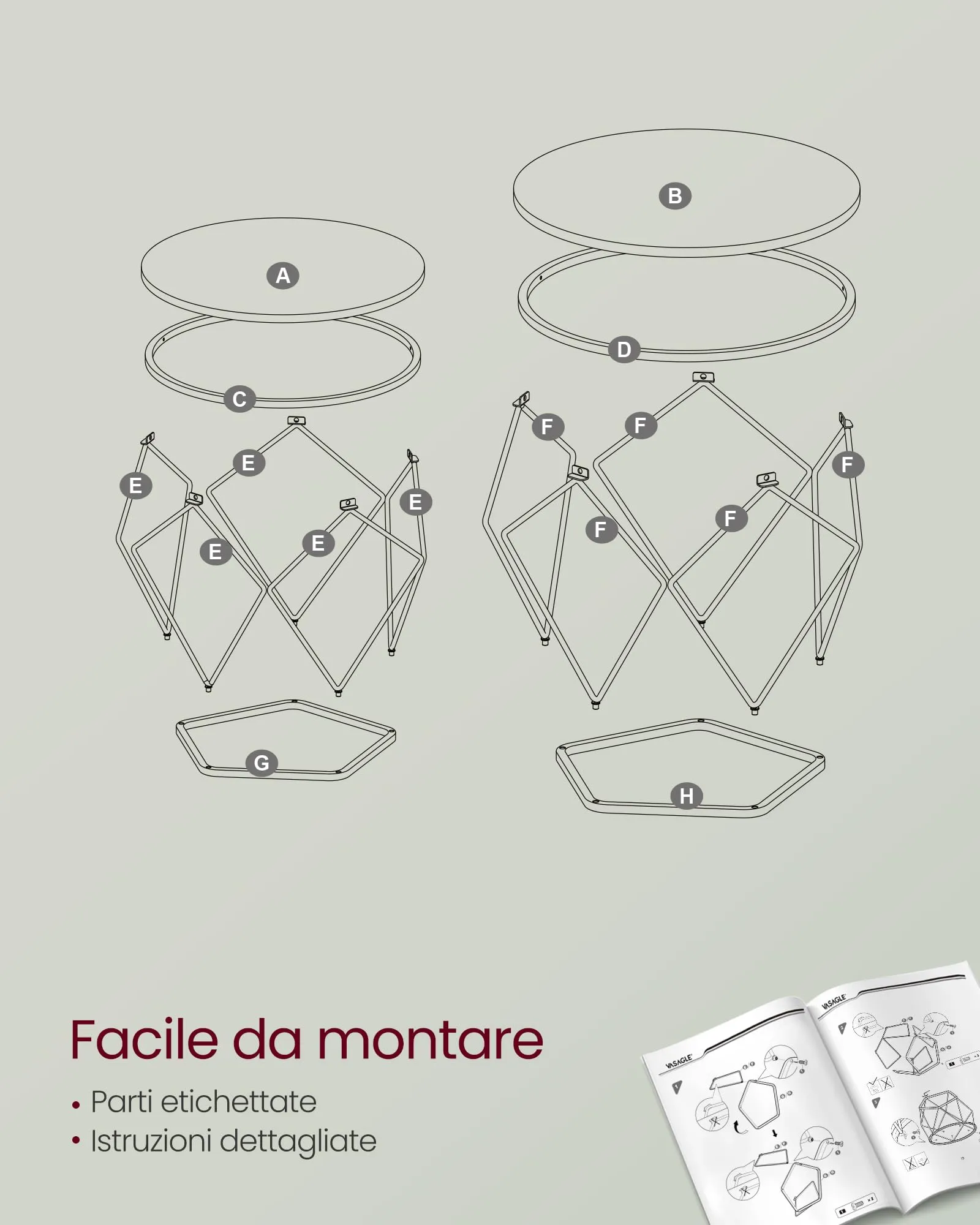 VASAGLE Set di 2 Tavolini da Caffè Rotondi ad Incastro, Bianco Neve e Bianco Nuvola LET040W46 - immagine 8