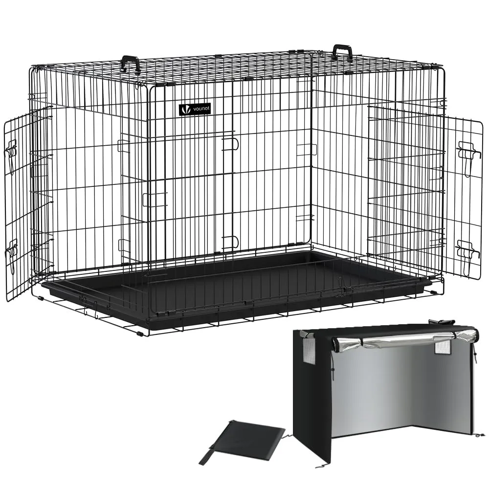 VOUNOT Gabbia per Cani Pieghevole in Metallo con Copertura, 2 Porte e Vassoio Rimovibile, 122x75x81cm, Nero - immagine 1