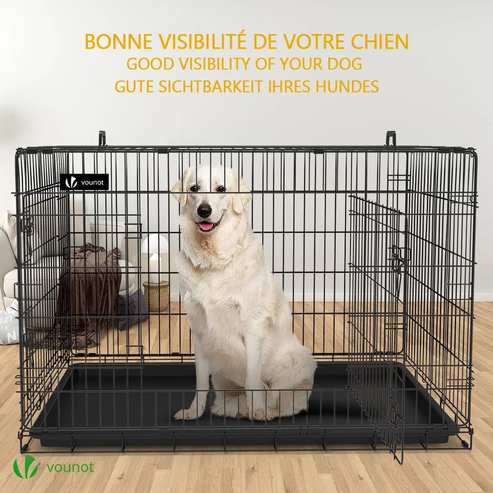 VOUNOT Gabbia per Cani Pieghevole in Metallo con Copertura, 2 Porte e Vassoio Rimovibile, 122x75x81cm, Nero - immagine 2