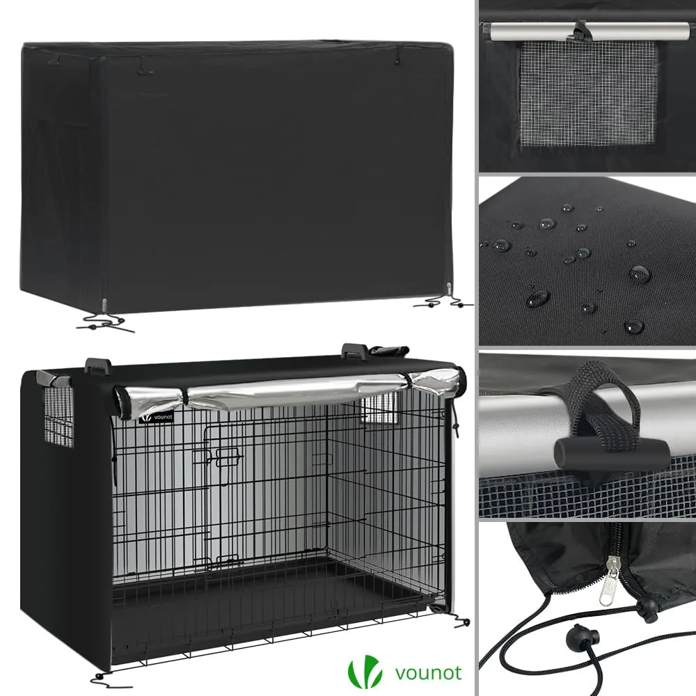 VOUNOT Gabbia per Cani Pieghevole in Metallo con Copertura, 2 Porte e Vassoio Rimovibile, 122x75x81cm, Nero - immagine 6