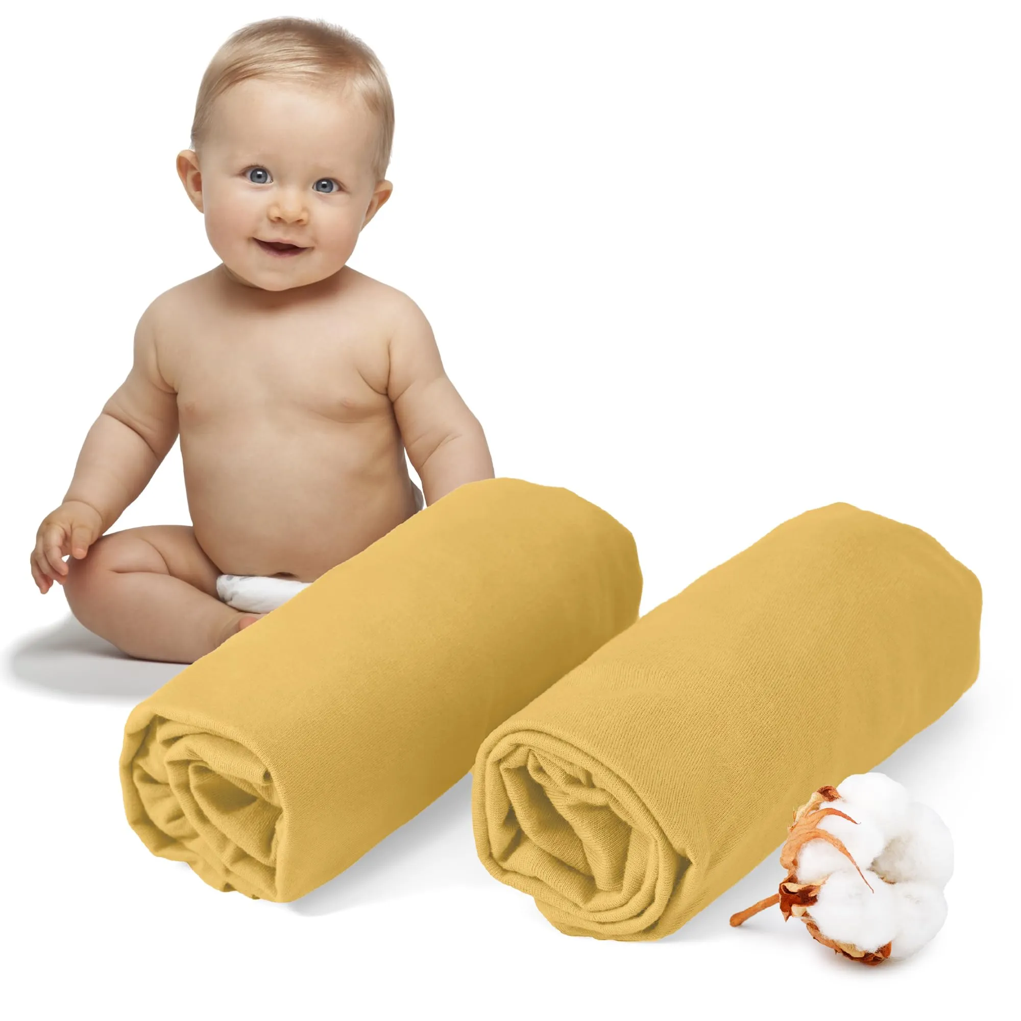 Dreamzie Set 2 Lenzuoli con Angoli in Cotone per Bambini 60x120/70x140 Oeko Tex Giallo - immagine 1