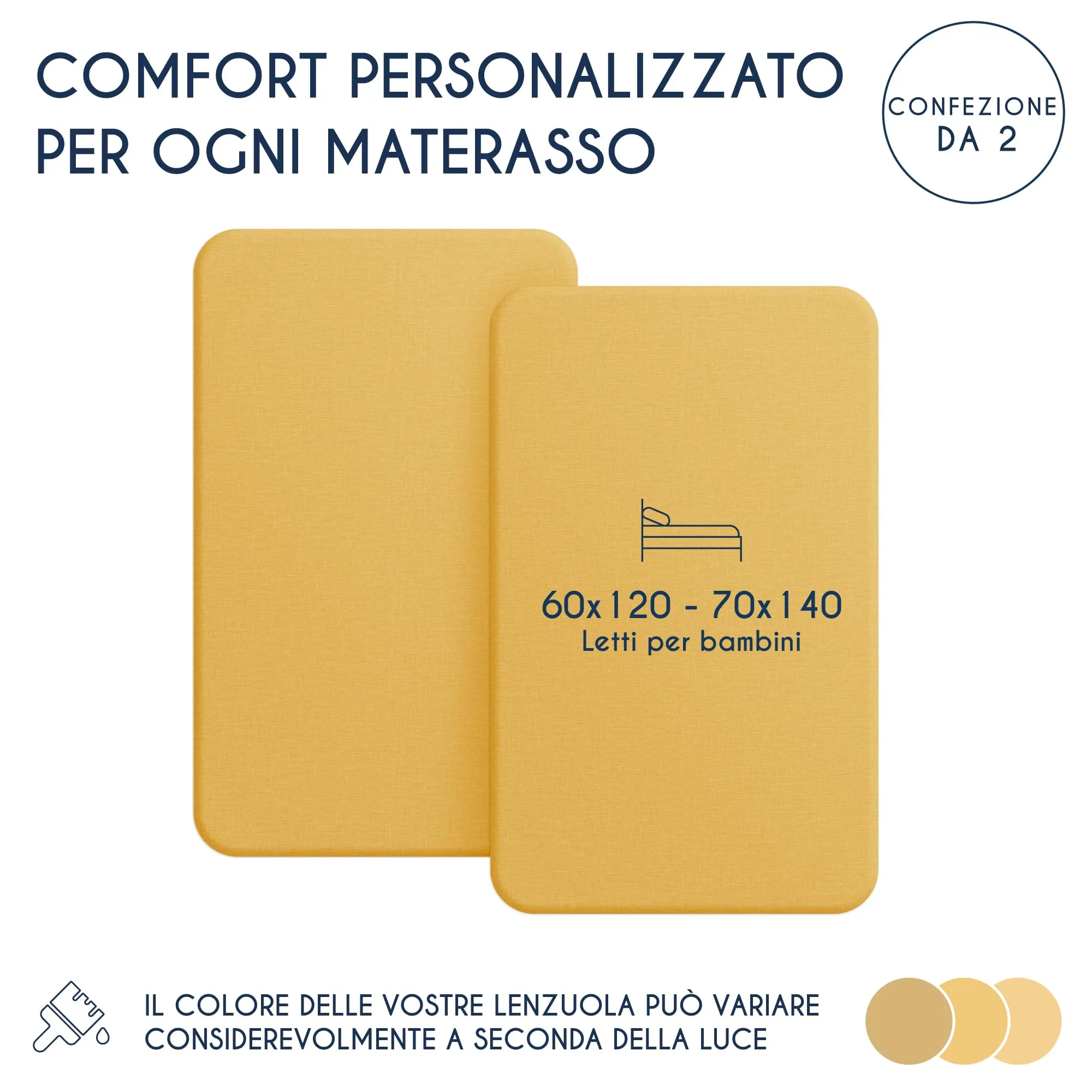 Dreamzie Set 2 Lenzuoli con Angoli in Cotone per Bambini 60x120/70x140 Oeko Tex Giallo - immagine 2
