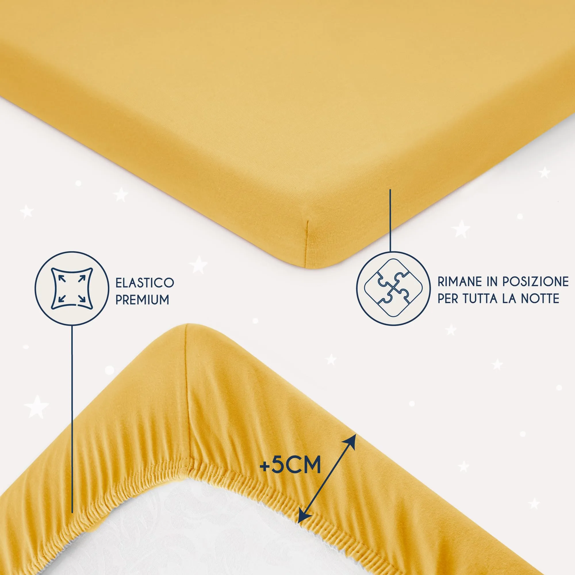 Dreamzie Set 2 Lenzuoli con Angoli in Cotone per Bambini 60x120/70x140 Oeko Tex Giallo - immagine 4