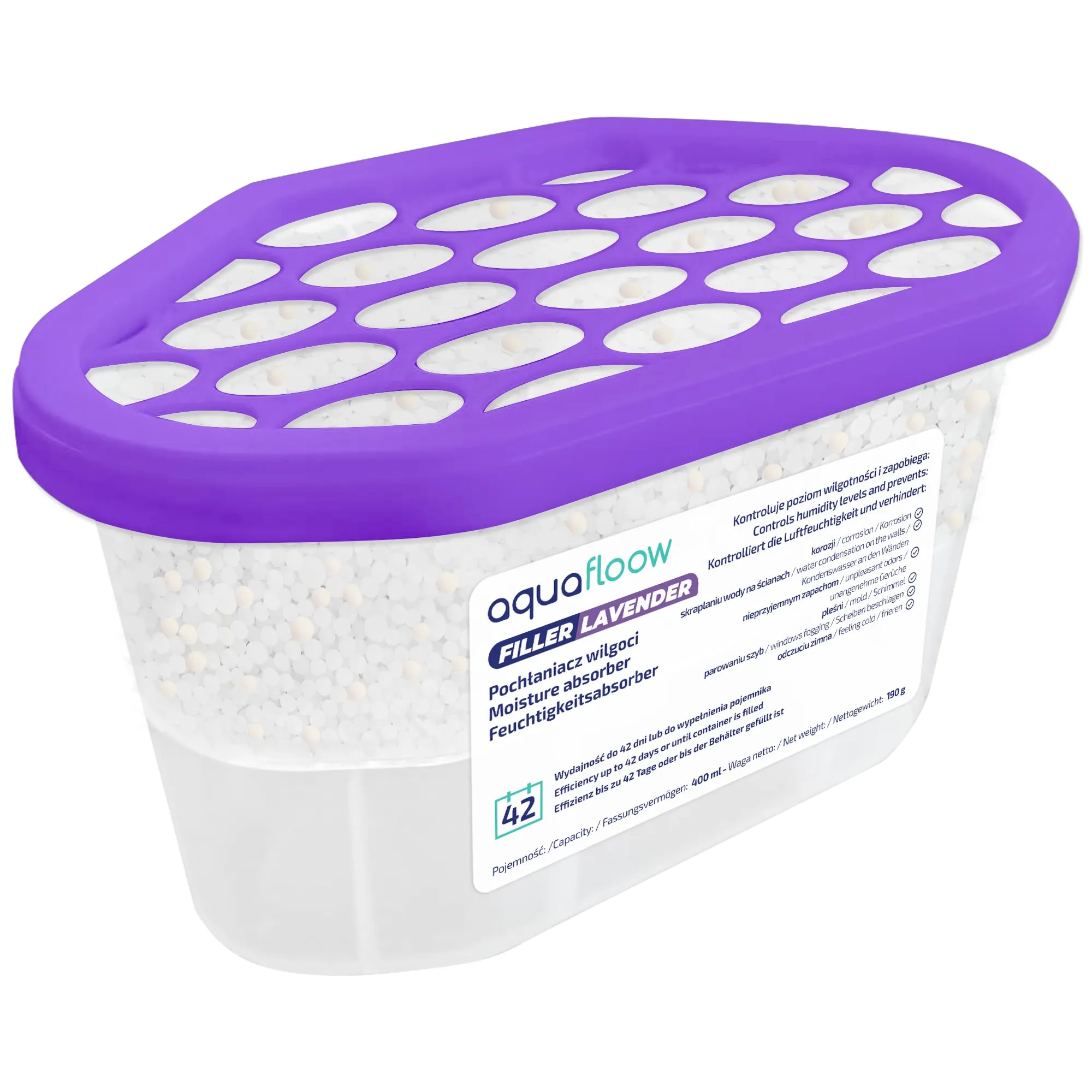 Aquafloow Assorbitore di Umidità per Ambienti 400 ml, Lavender, 6 Pezzi - immagine 2
