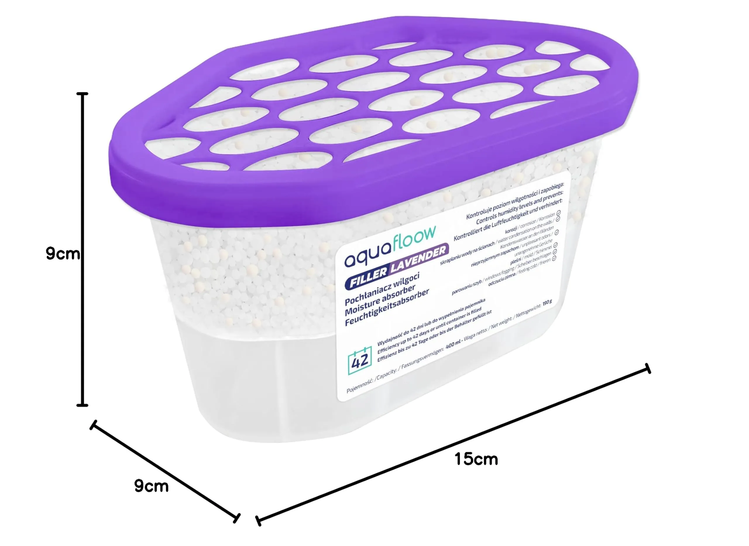 Aquafloow Assorbitore di Umidità per Ambienti 400 ml, Lavender, 6 Pezzi - immagine 6