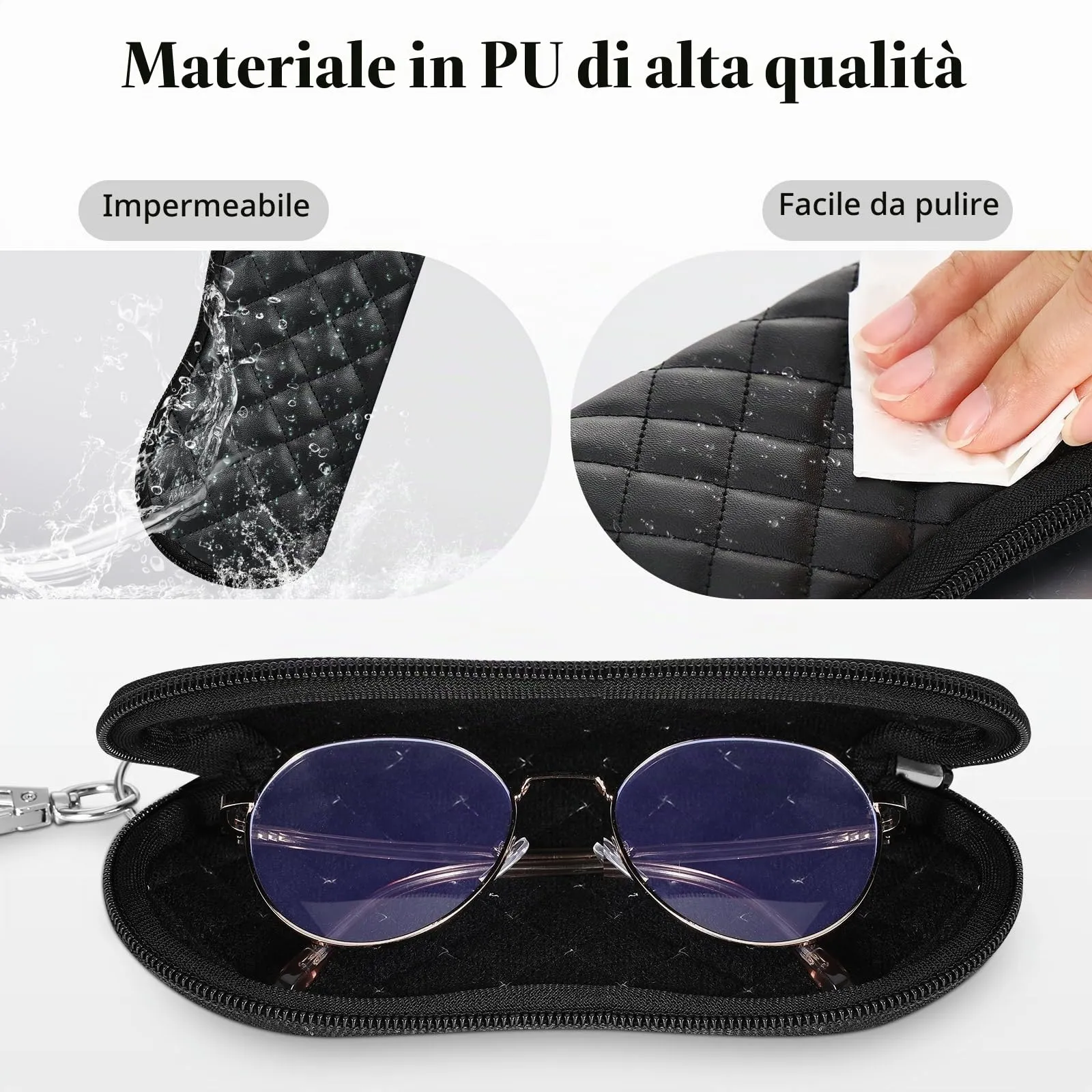 MoKo Astuccio per Occhiali in Neoprene con Clip da Cintura, Rombo Nero - immagine 2