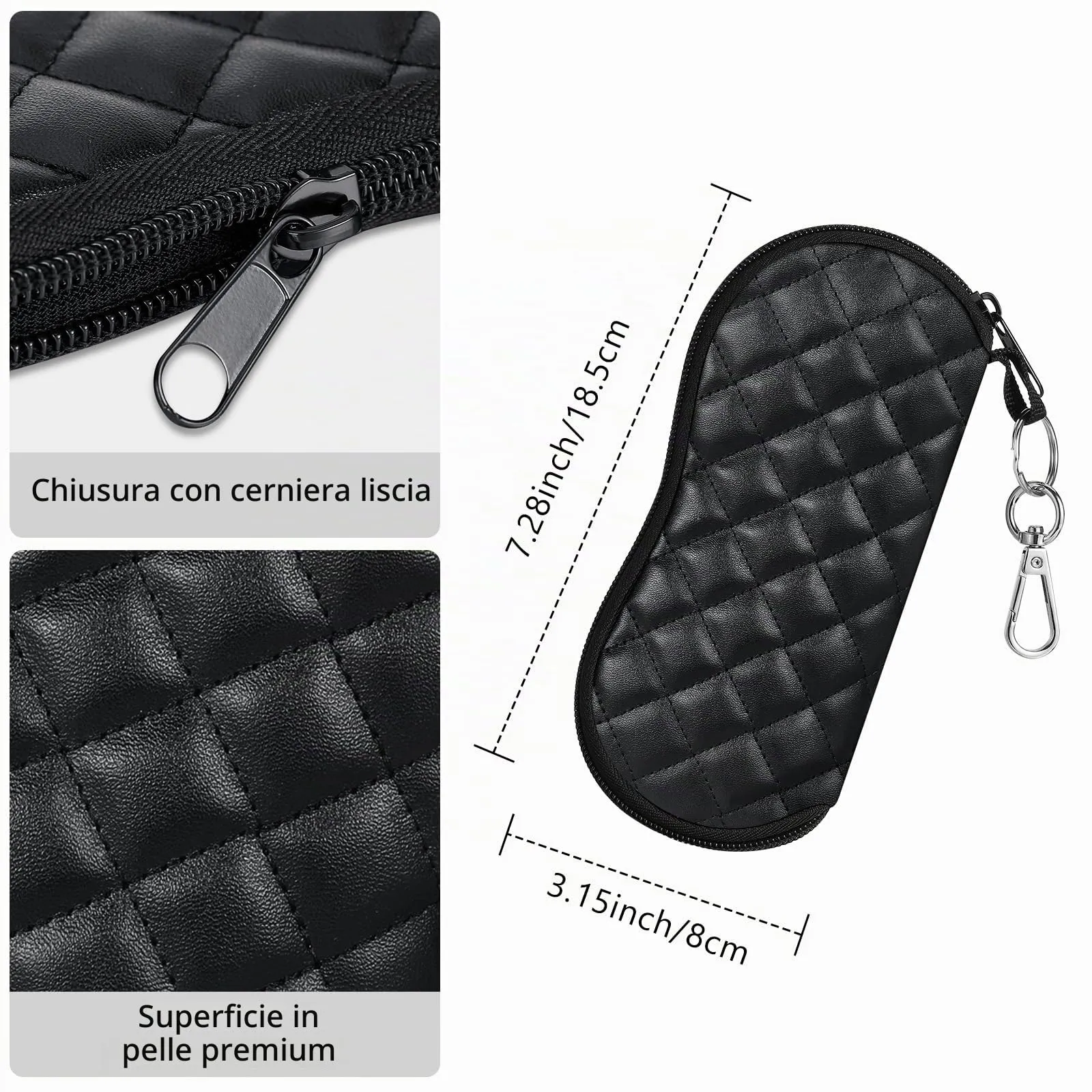 MoKo Astuccio per Occhiali in Neoprene con Clip da Cintura, Rombo Nero - immagine 3