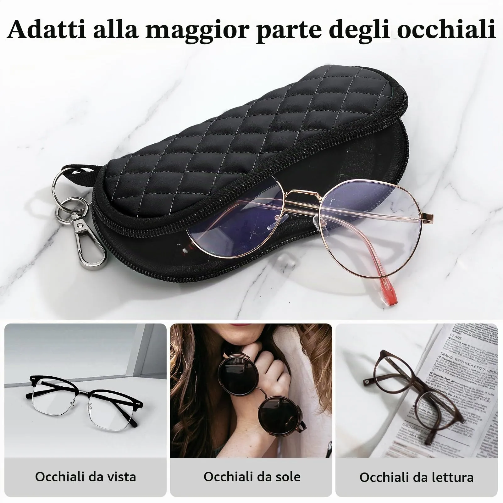 MoKo Astuccio per Occhiali in Neoprene con Clip da Cintura, Rombo Nero - immagine 4