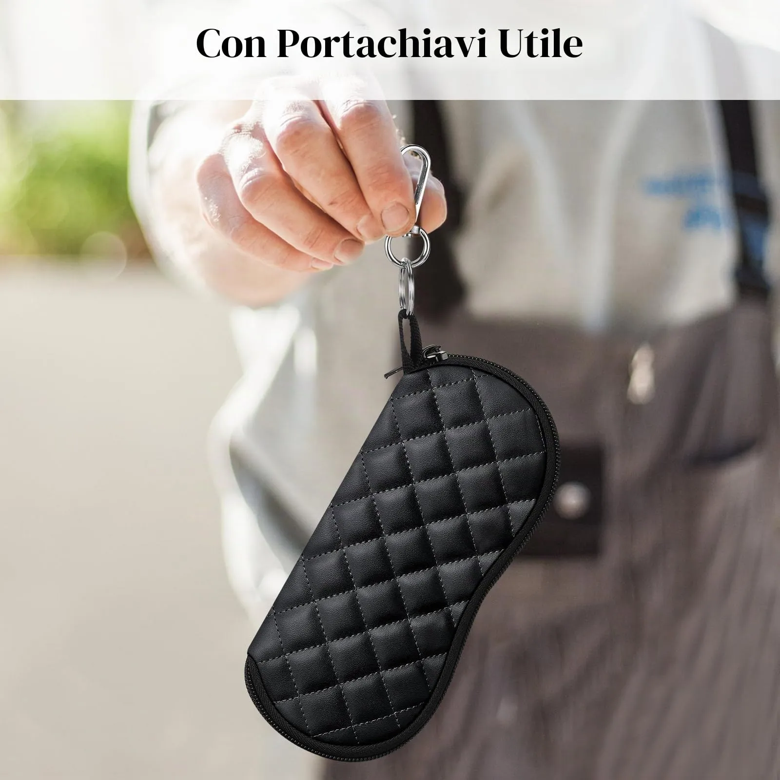 MoKo Astuccio per Occhiali in Neoprene con Clip da Cintura, Rombo Nero - immagine 5
