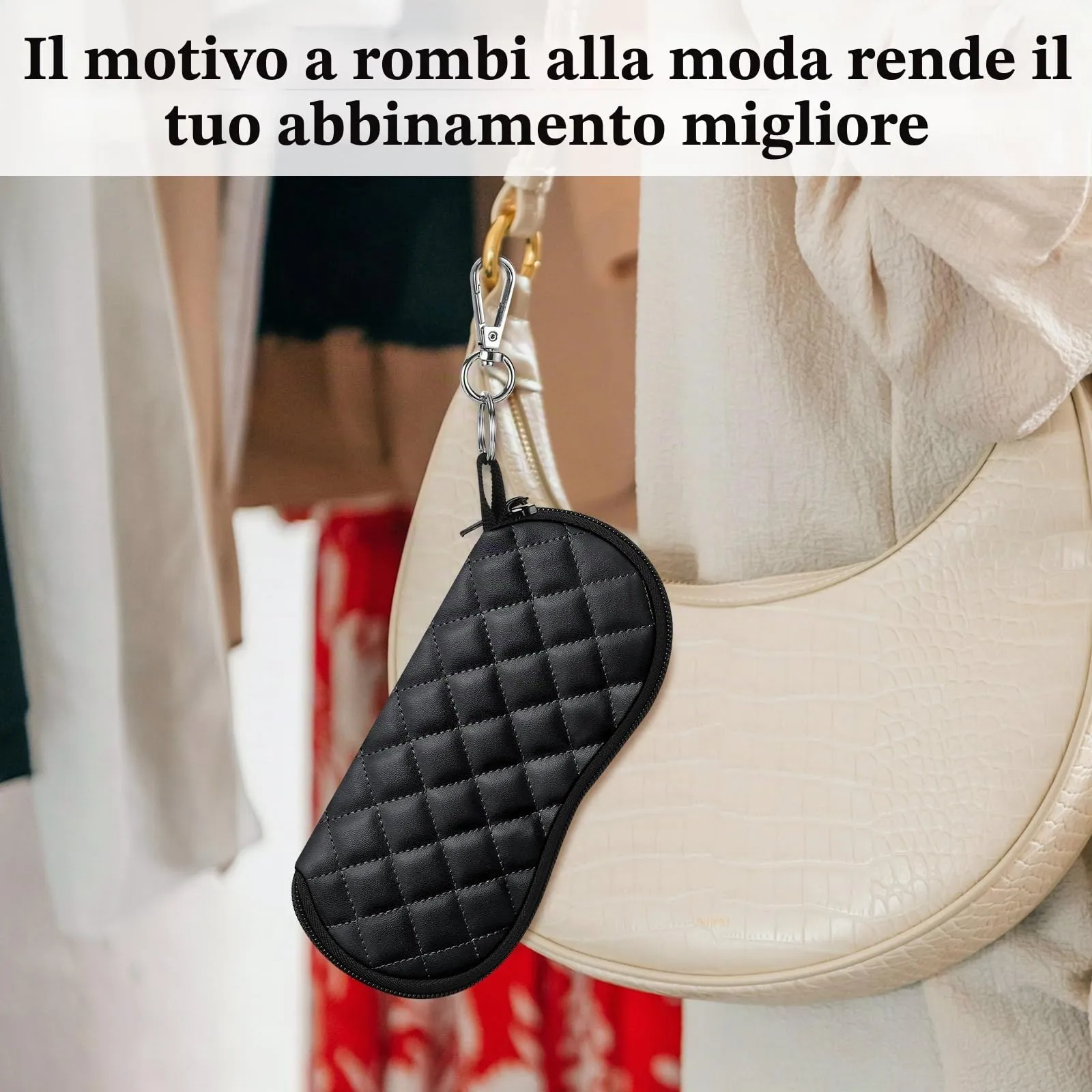 MoKo Astuccio per Occhiali in Neoprene con Clip da Cintura, Rombo Nero - immagine 6