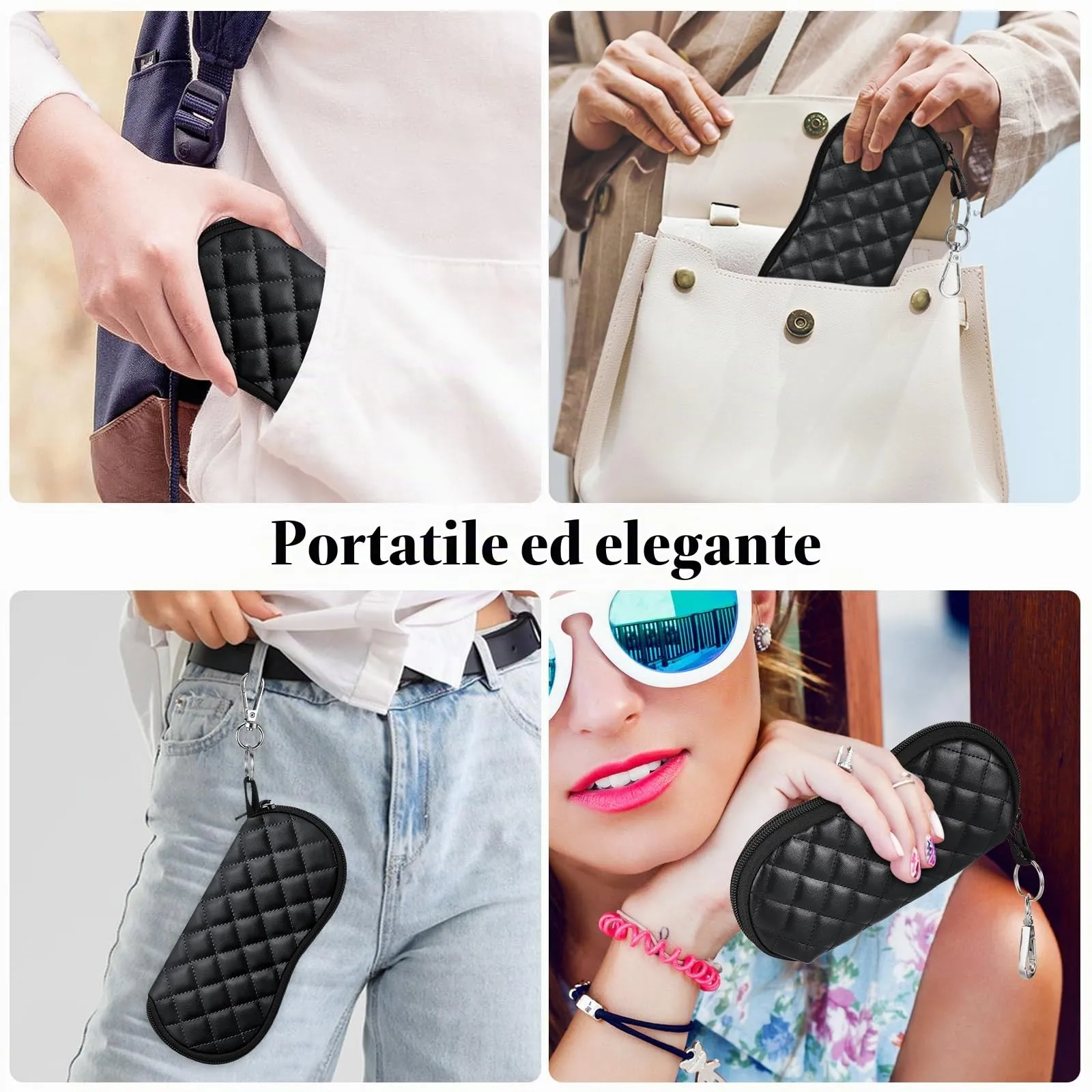 MoKo Astuccio per Occhiali in Neoprene con Clip da Cintura, Rombo Nero - immagine 7