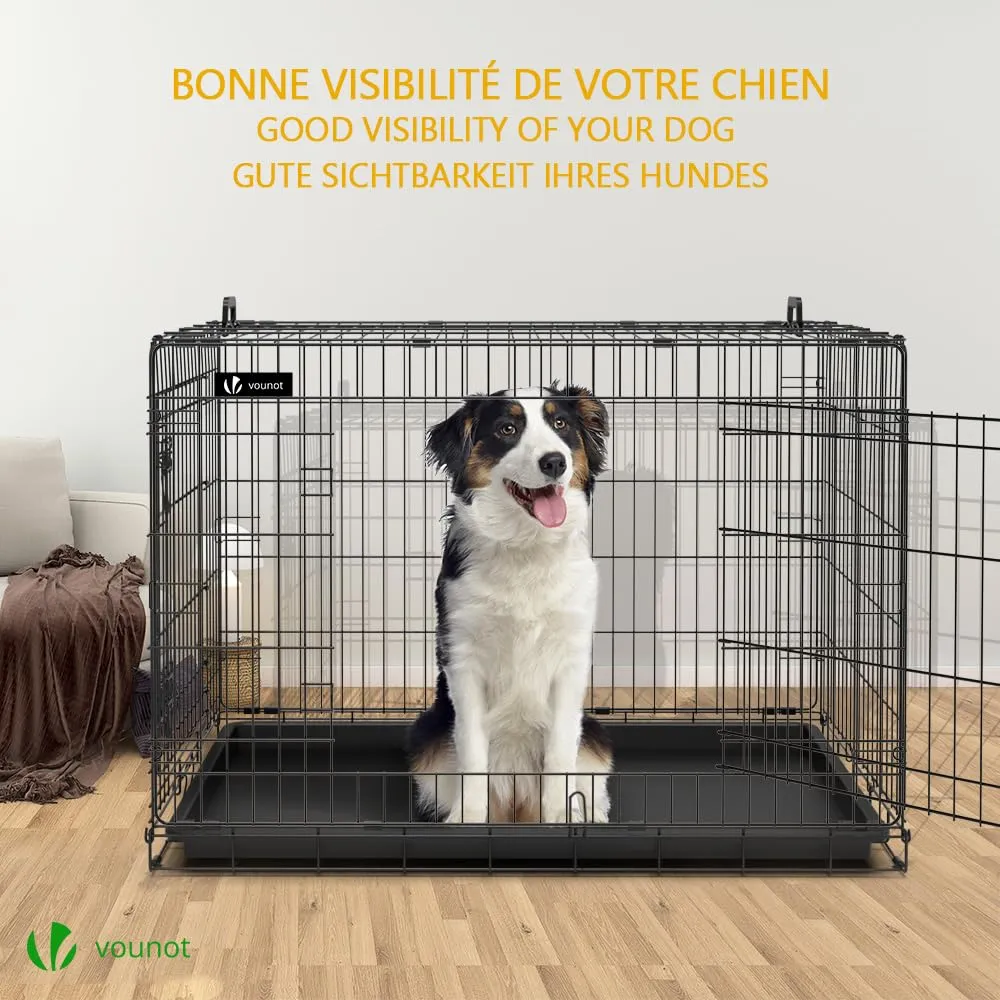 VOUNOT Gabbia per Cani Pieghevole in Metallo con Copertura, 2 Porte e Vassoio Rimovibile, 107x70x78cm, Nero - immagine 2