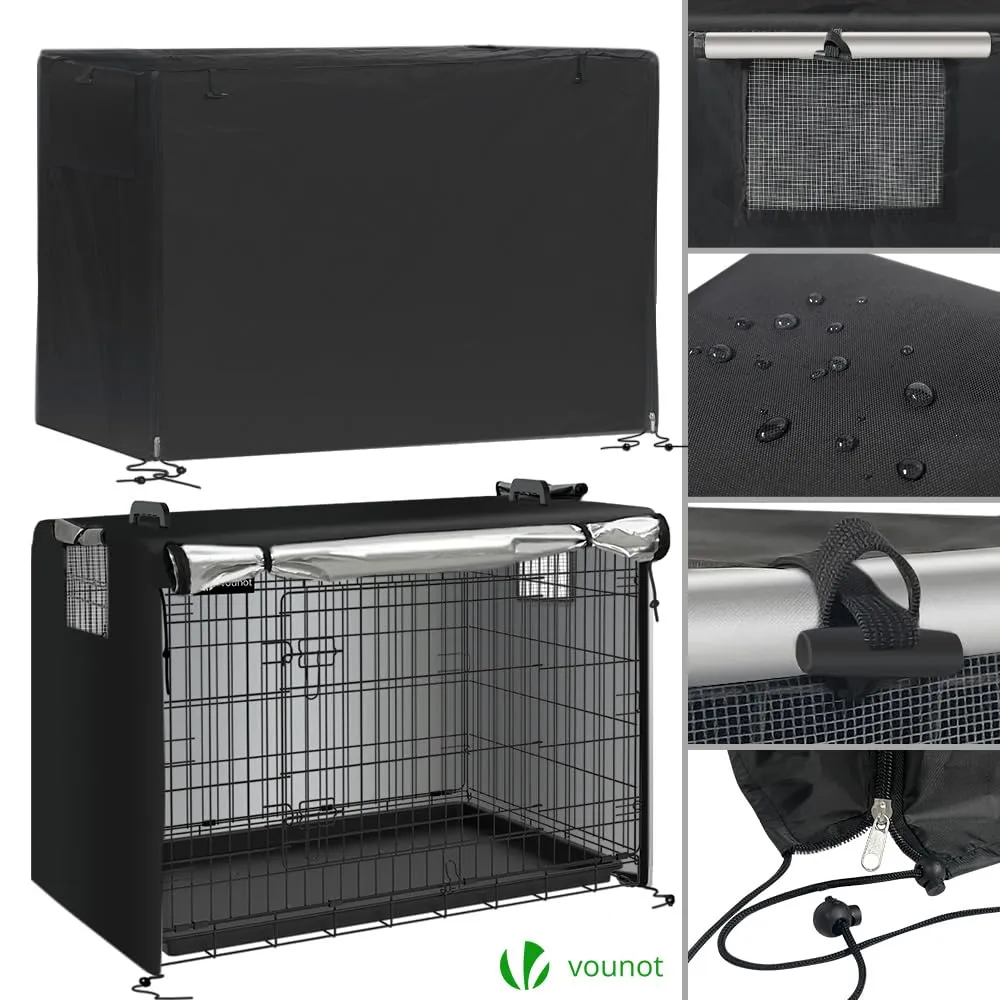 VOUNOT Gabbia per Cani Pieghevole in Metallo con Copertura, 2 Porte e Vassoio Rimovibile, 107x70x78cm, Nero - immagine 6