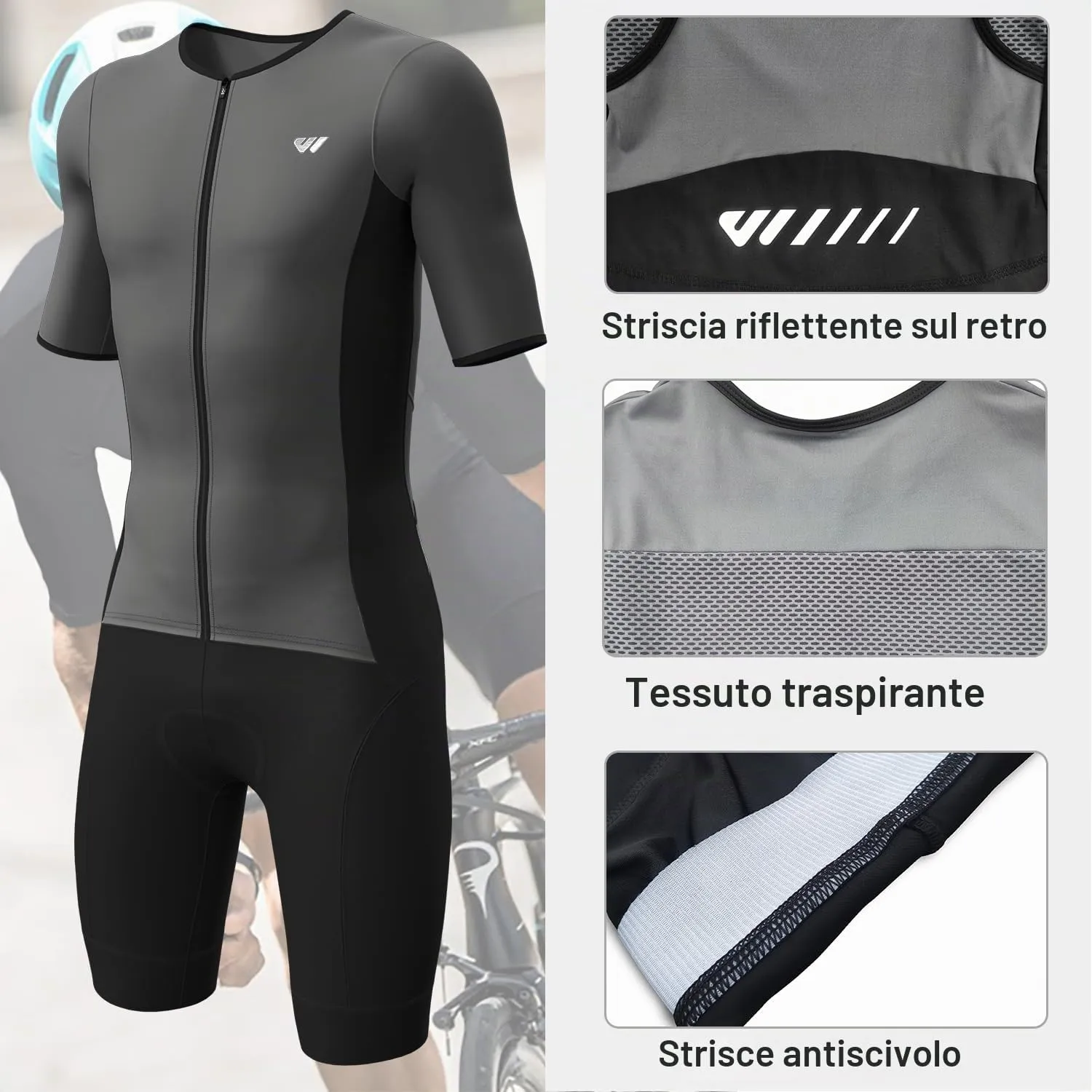 Lo.gas Trisuit Uomo Triathlon Tuta a Maniche Corte Traspirante Asciugatura Rapida - immagine 2