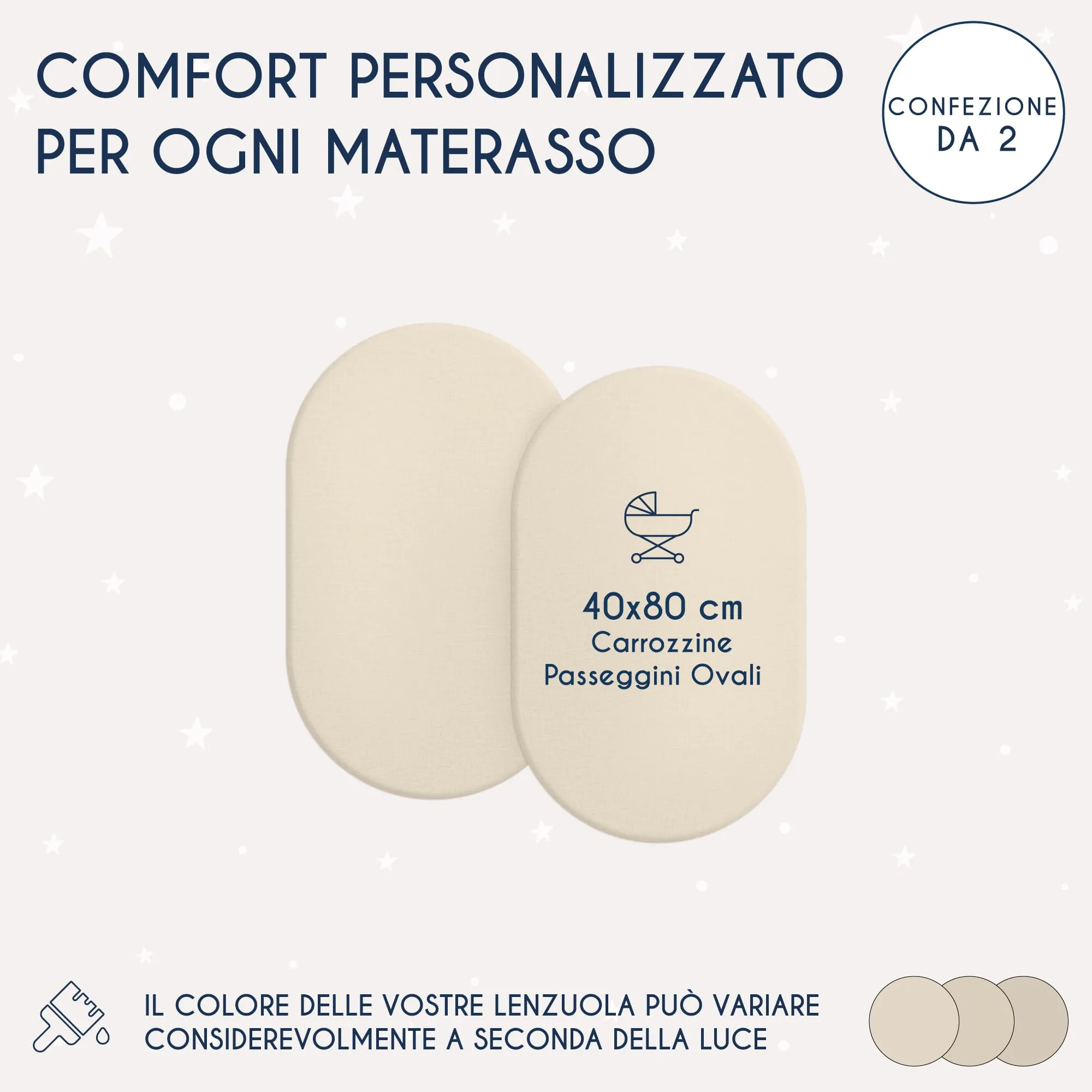 Dreamzie Set 2 Lenzuoli con Angoli in Cotone per Bambini 40x80 Beige Oeko Tex certificato - immagine 2