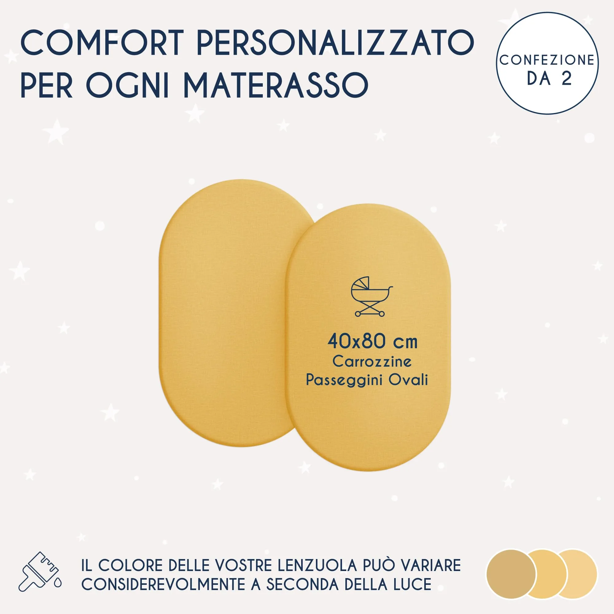 Dreamzie Set 2 Lenzuola con Angoli in Cotone per Bambini 40x80 Giallo Oeko Tex - immagine 2