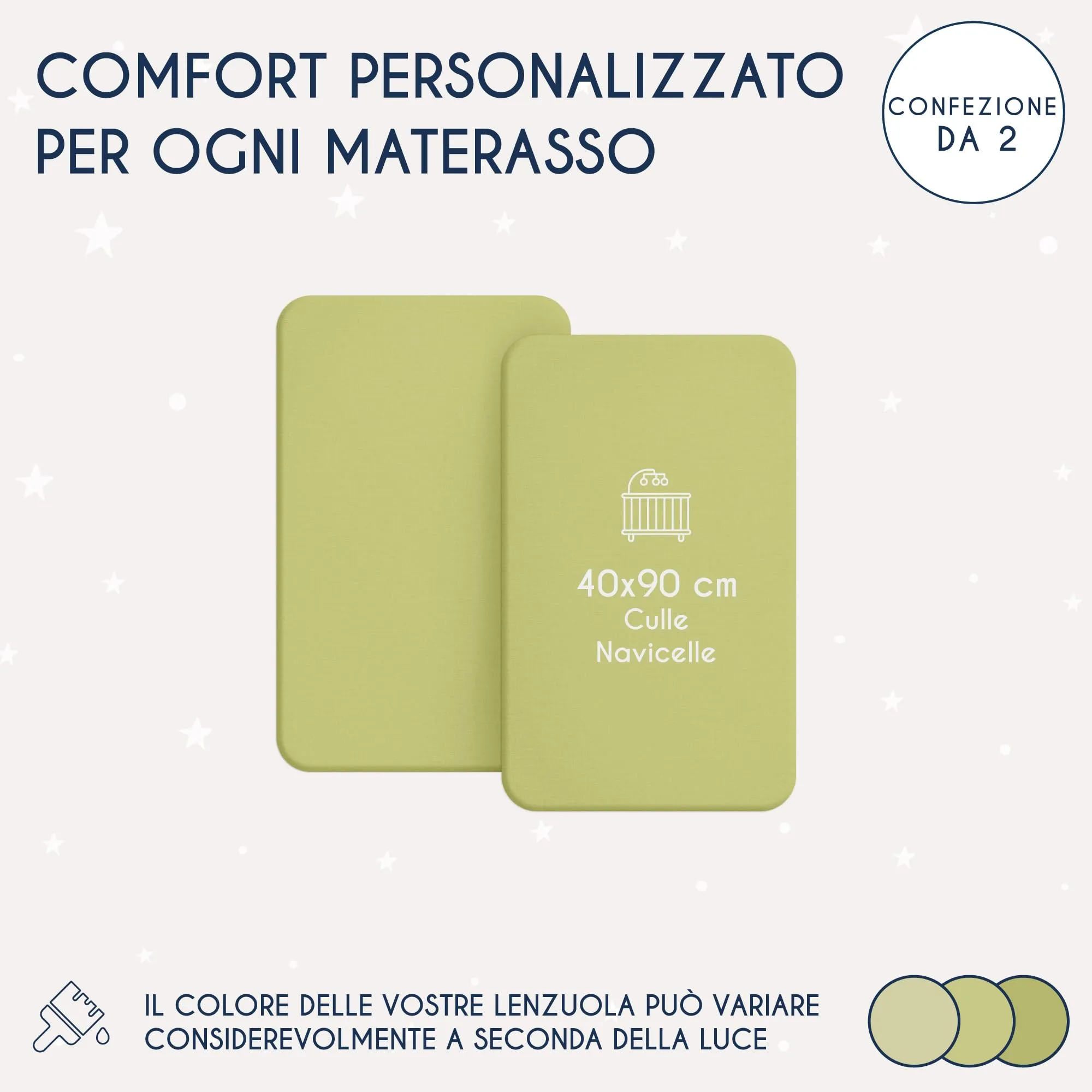 Dreamzie Set 2 Lenzuoli con Angoli in Cotone per Bambini 40x90 Verde Oeko Tex - immagine 2