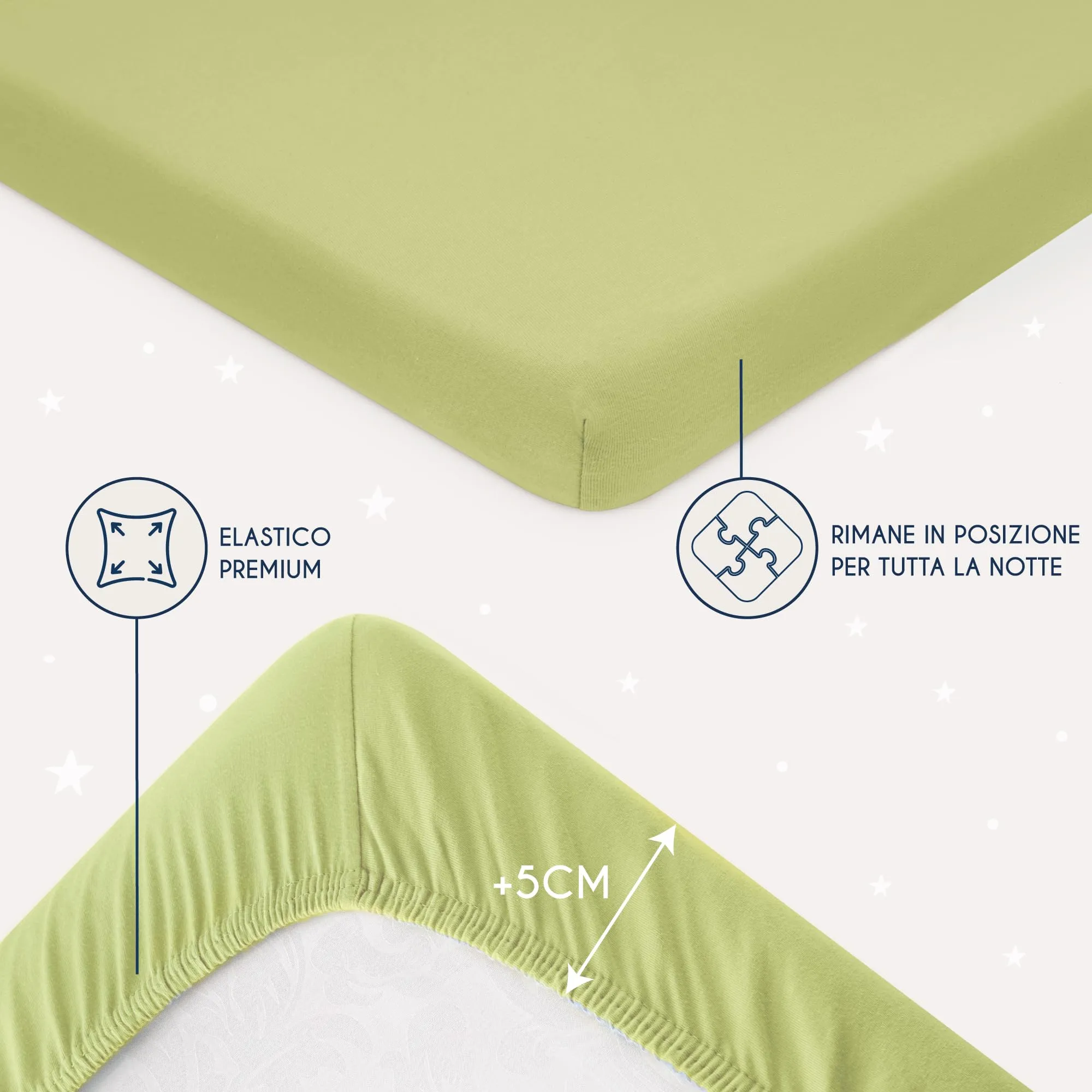Dreamzie Set 2 Lenzuoli con Angoli in Cotone per Bambini 40x90 Verde Oeko Tex - immagine 4