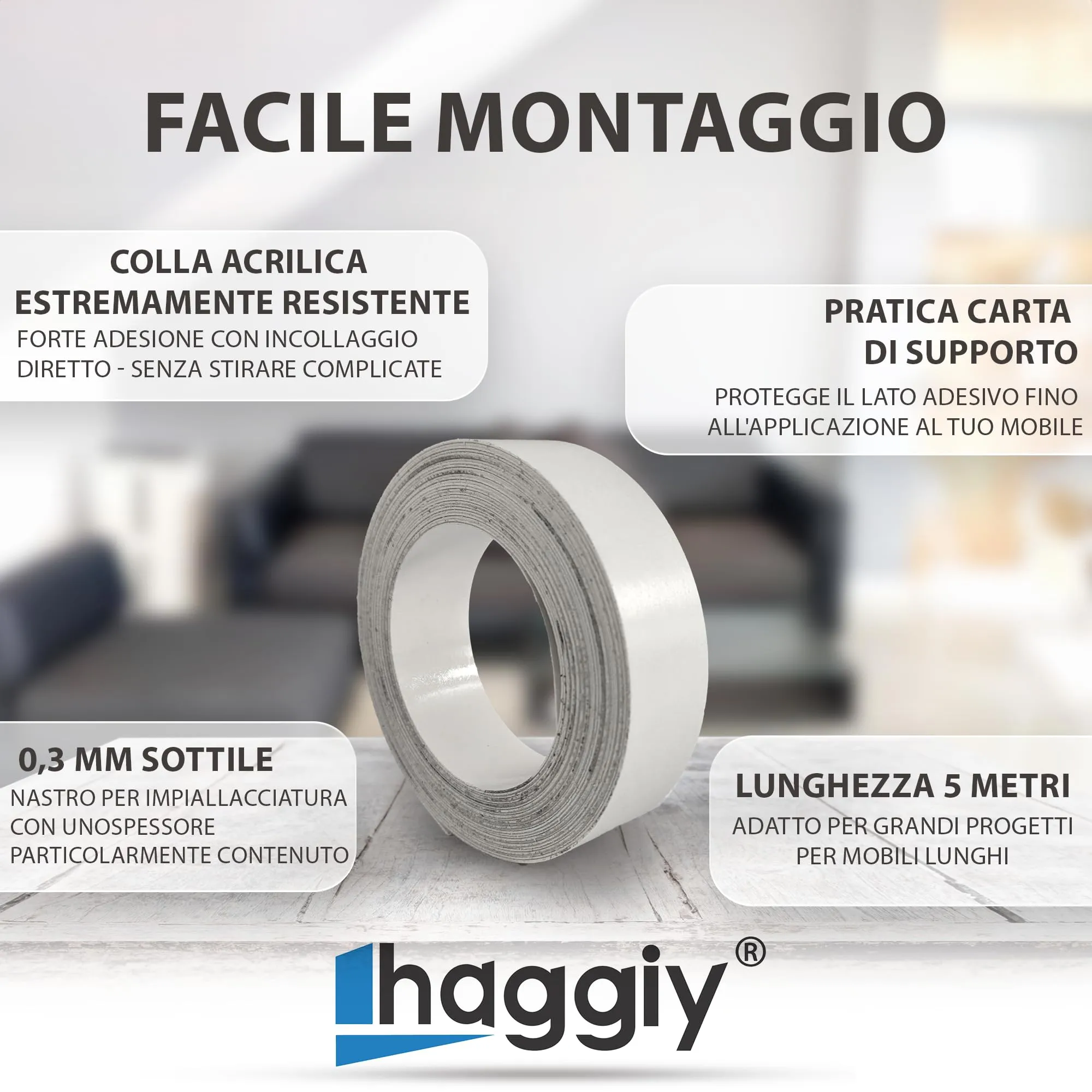 haggiy Nastro per Bordi Autoadesivo in Melammina, 18 mm x 5 m, Quercia - immagine 3