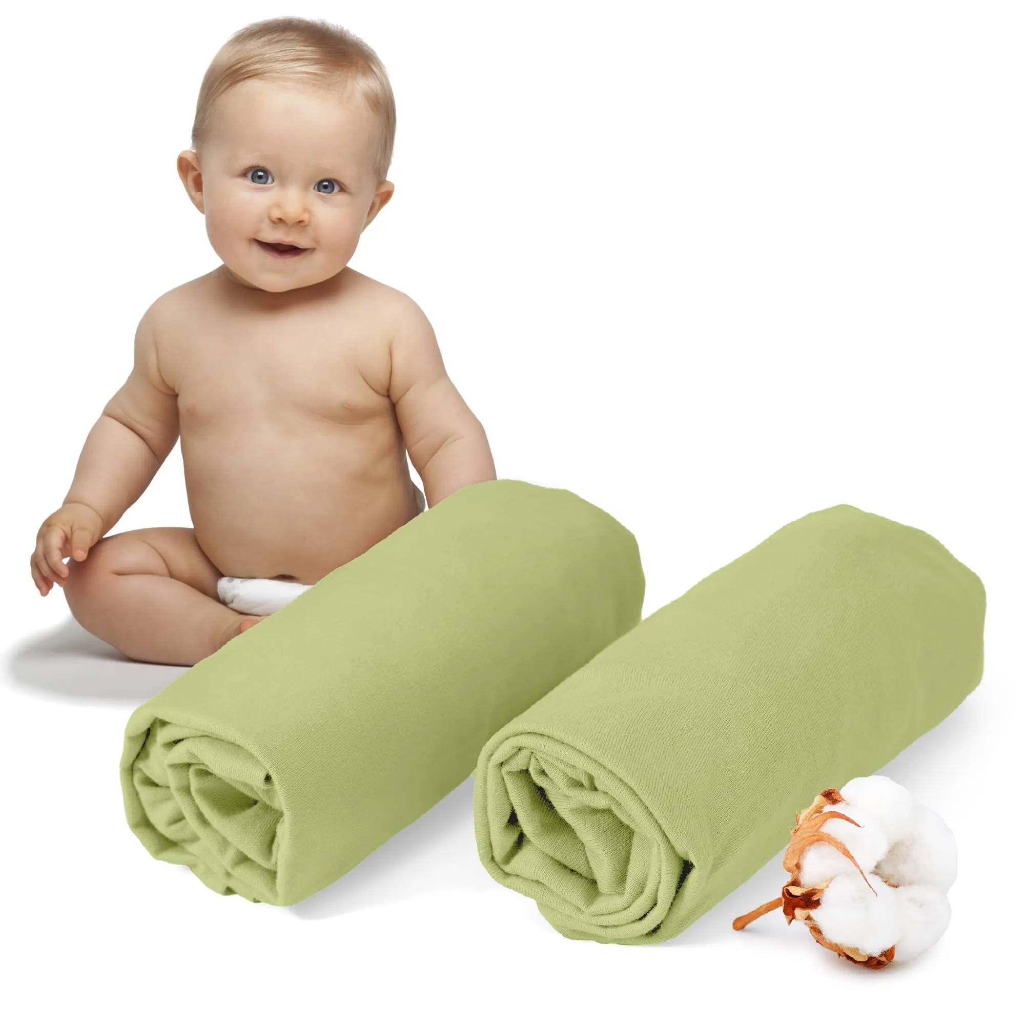 Dreamzie Set 2 Lenzuoli con Angoli in Cotone per Bambini 40x80 Verde Oeko Tex - immagine 1