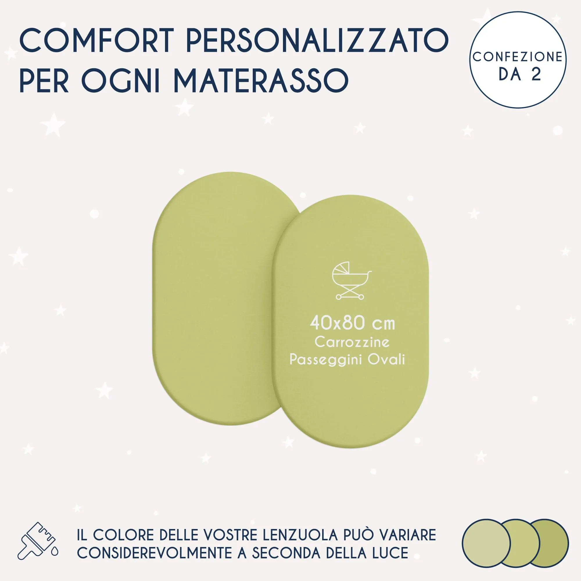 Dreamzie Set 2 Lenzuoli con Angoli in Cotone per Bambini 40x80 Verde Oeko Tex - immagine 2