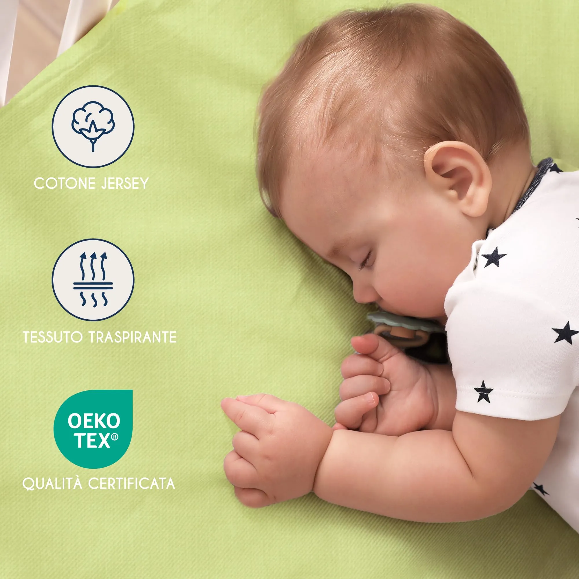 Dreamzie Set 2 Lenzuoli con Angoli in Cotone per Bambini 40x80 Verde Oeko Tex - immagine 3