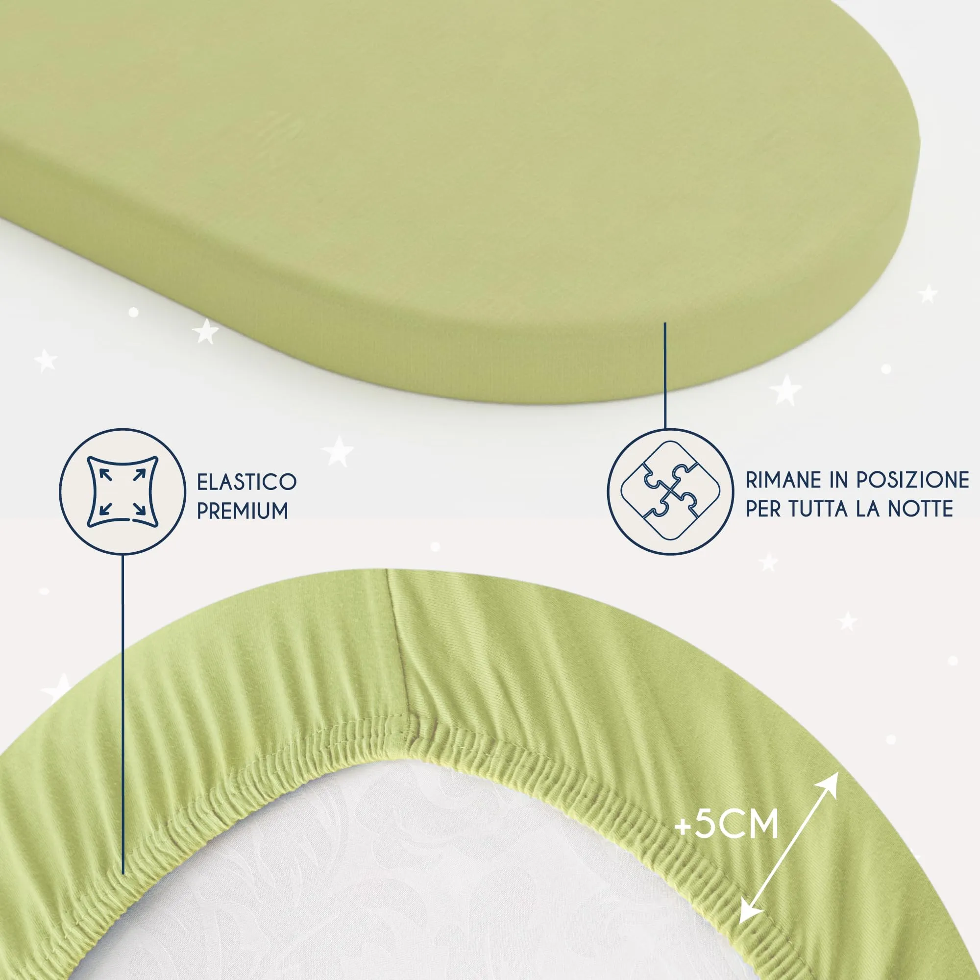 Dreamzie Set 2 Lenzuoli con Angoli in Cotone per Bambini 40x80 Verde Oeko Tex - immagine 4