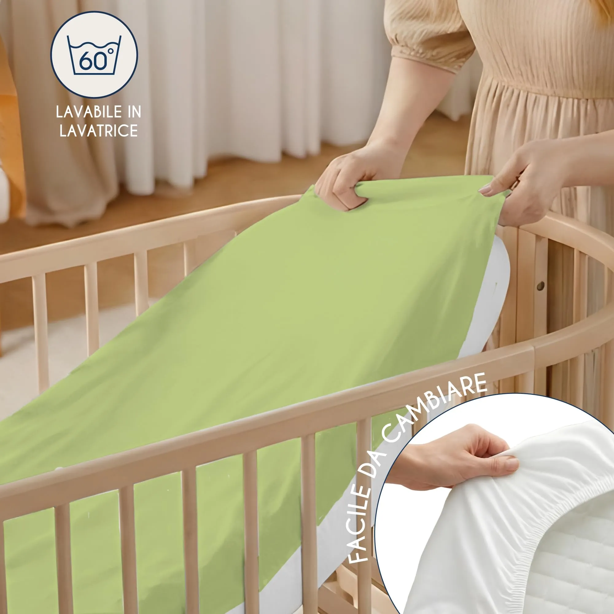 Dreamzie Set 2 Lenzuoli con Angoli in Cotone per Bambini 40x80 Verde Oeko Tex - immagine 6