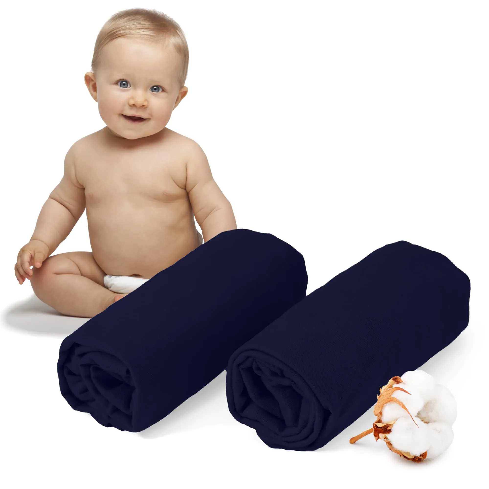 Dreamzie Set 2 Lenzuoli con Angoli in Cotone per Bambini 40x90 Blu Scuro Oeko Tex - immagine 1