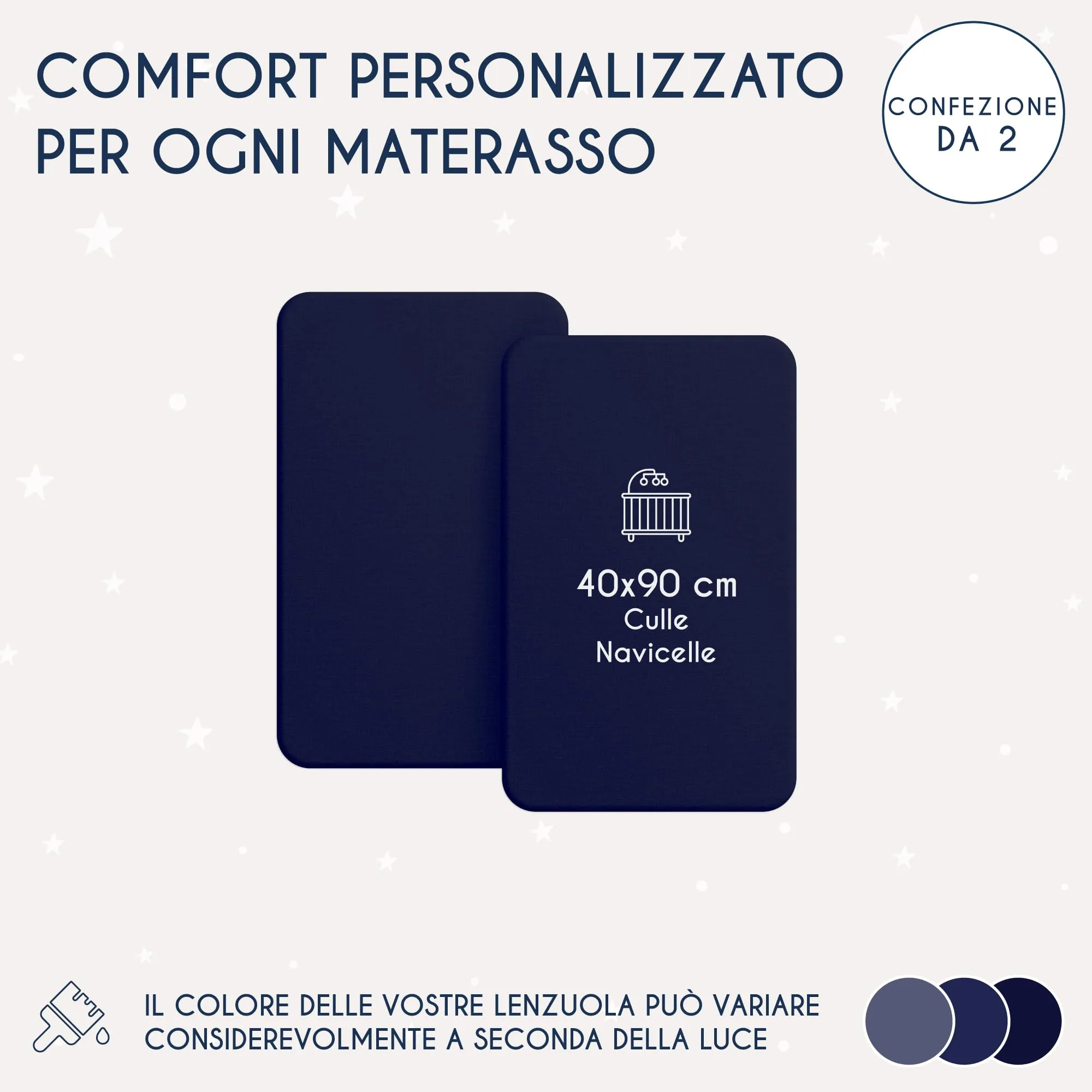 Dreamzie Set 2 Lenzuoli con Angoli in Cotone per Bambini 40x90 Blu Scuro Oeko Tex - immagine 2