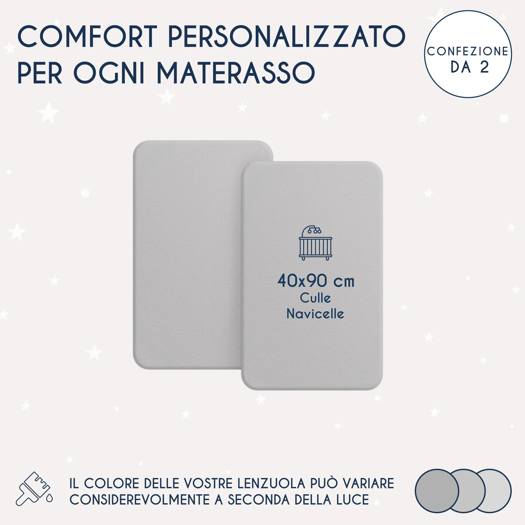 Dreamzie Set 2 Lenzuola con Angoli in Cotone per Bambini 40x90 Grigio Oeko Tex - immagine 2