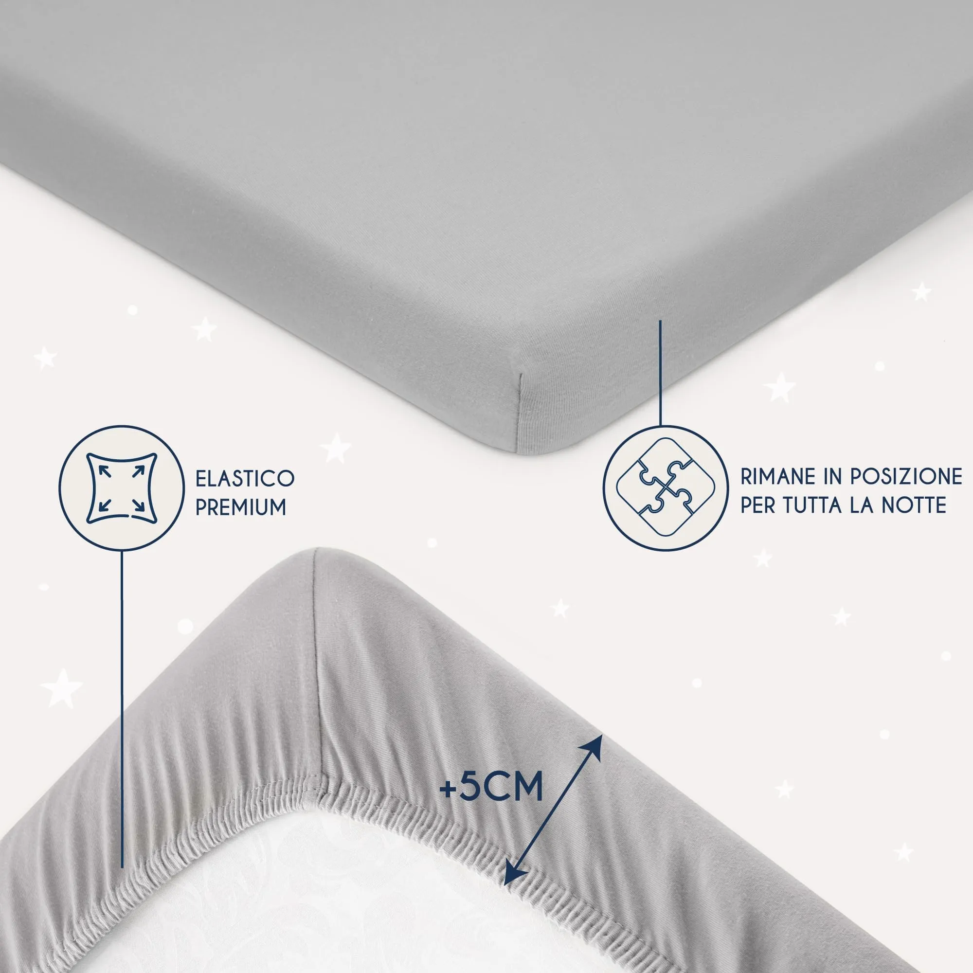Dreamzie Set 2 Lenzuola con Angoli in Cotone per Bambini 40x90 Grigio Oeko Tex - immagine 4